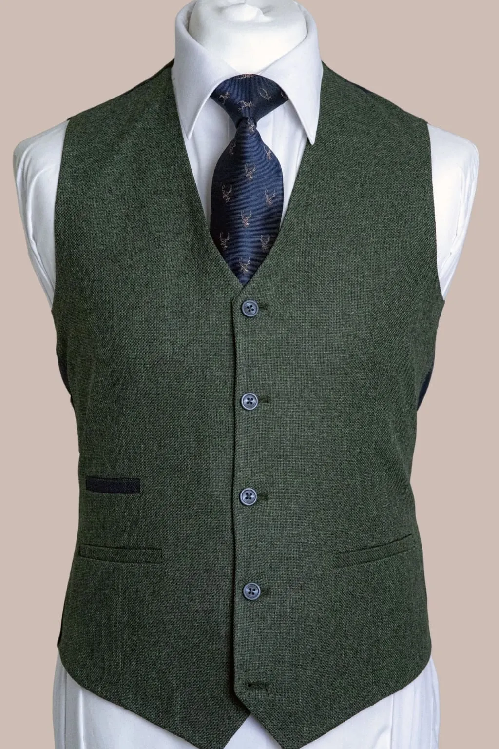 Fratelli Robbie Men's Olive Green Tweed Waistcoat