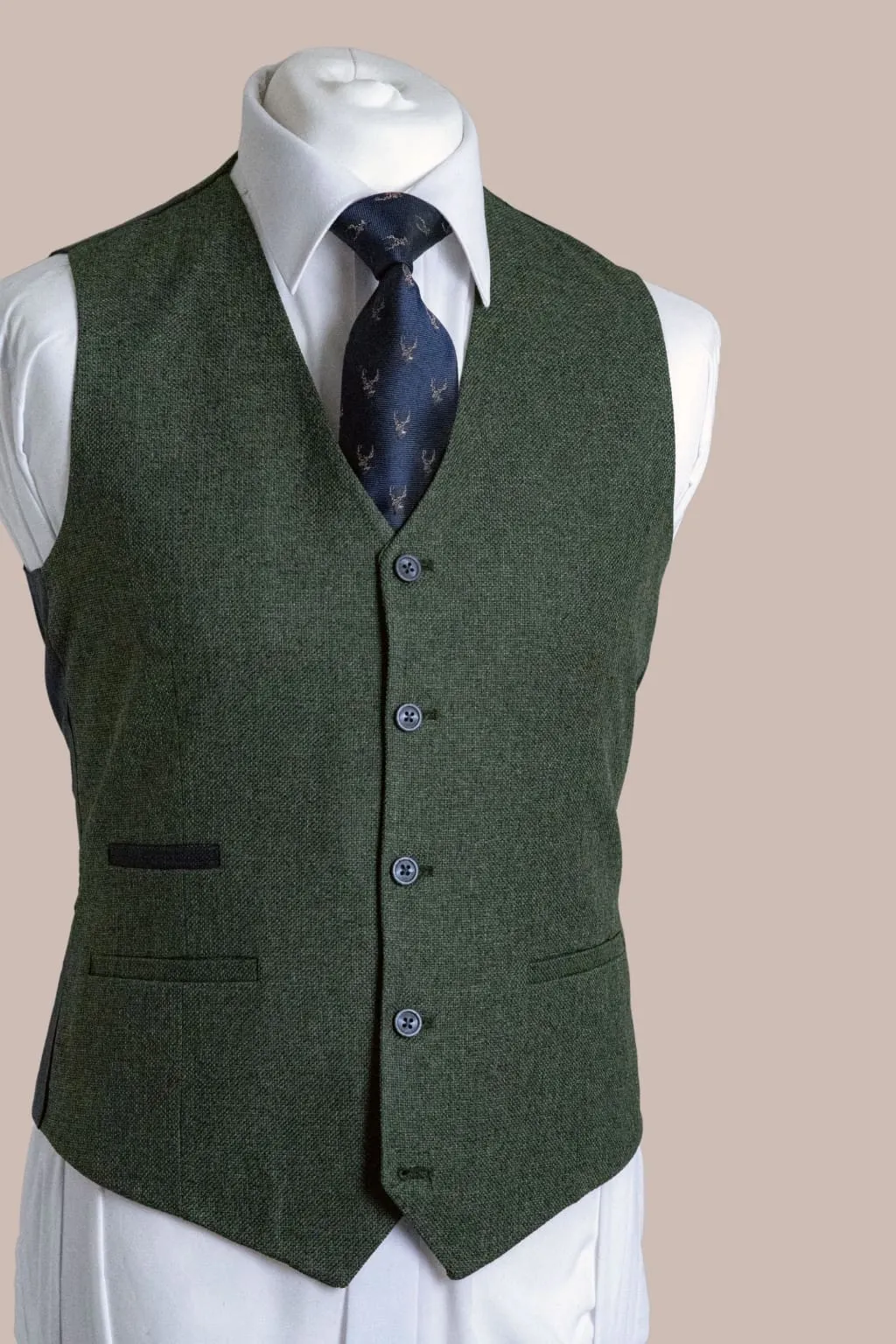 Fratelli Robbie Men's Olive Green Tweed Waistcoat