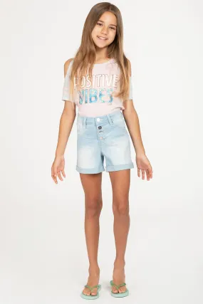 Girls Love Button-Fly  Cuffed Denim Shorts