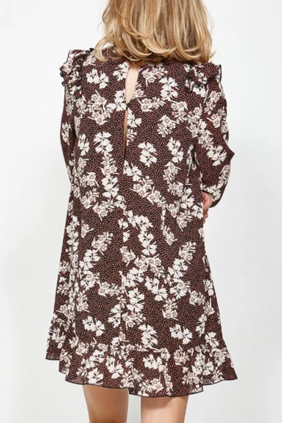 Glance LS Black Burgundy Floral Dress