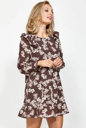 Glance LS Black Burgundy Floral Dress