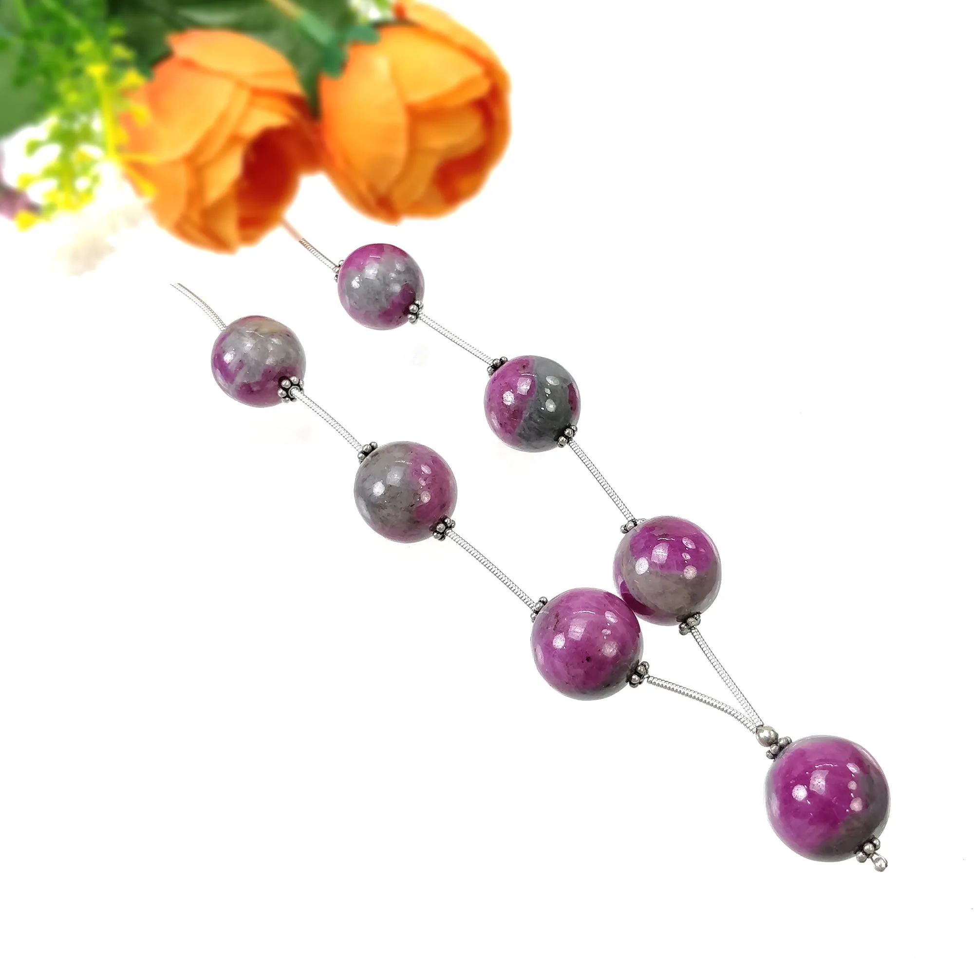 Global RUBY Gemstone Loose Beads : 174.30cts Natural Untreated Unheated Bi-Color Zoisite Ruby Balls 12.5mm - 15mm