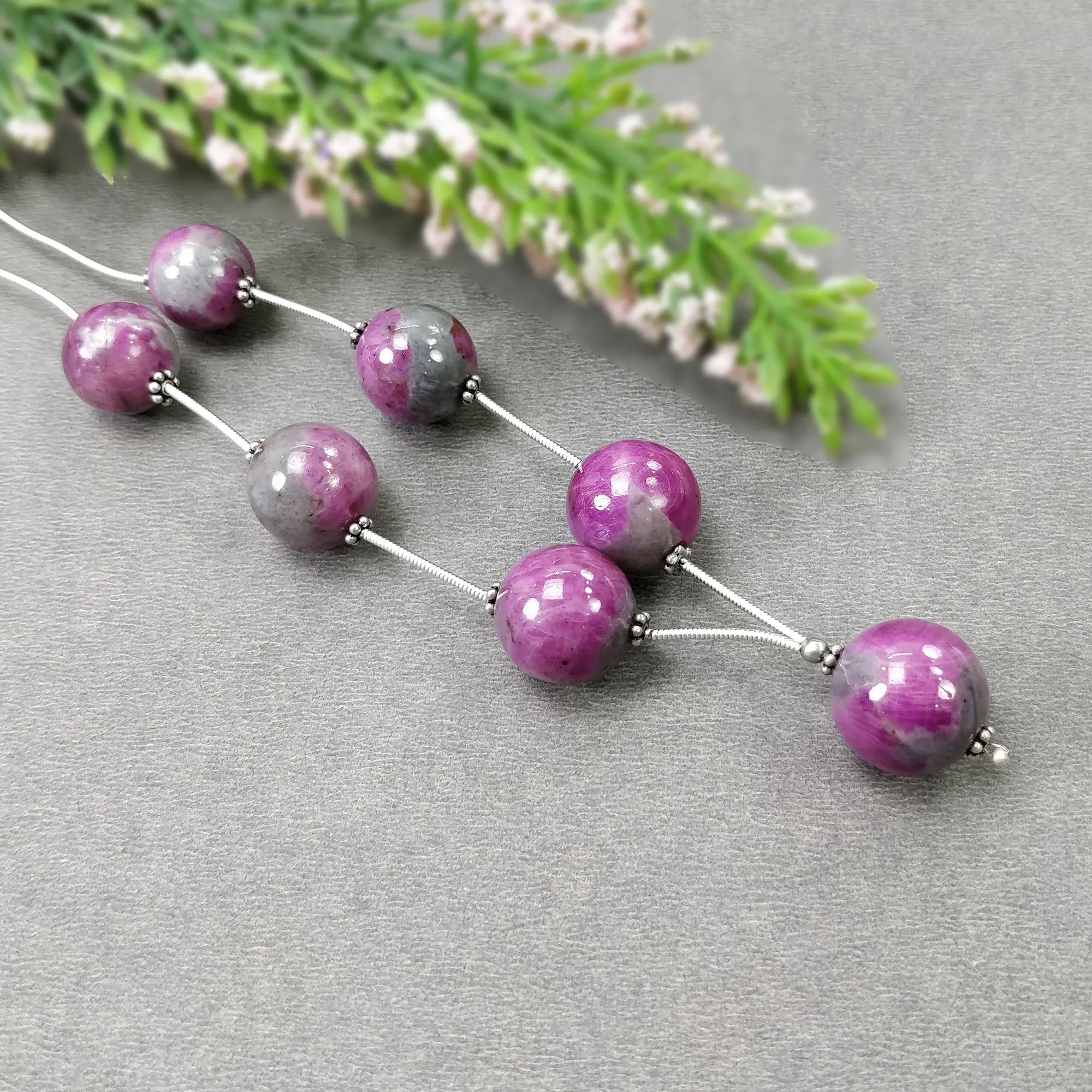 Global RUBY Gemstone Loose Beads : 174.30cts Natural Untreated Unheated Bi-Color Zoisite Ruby Balls 12.5mm - 15mm