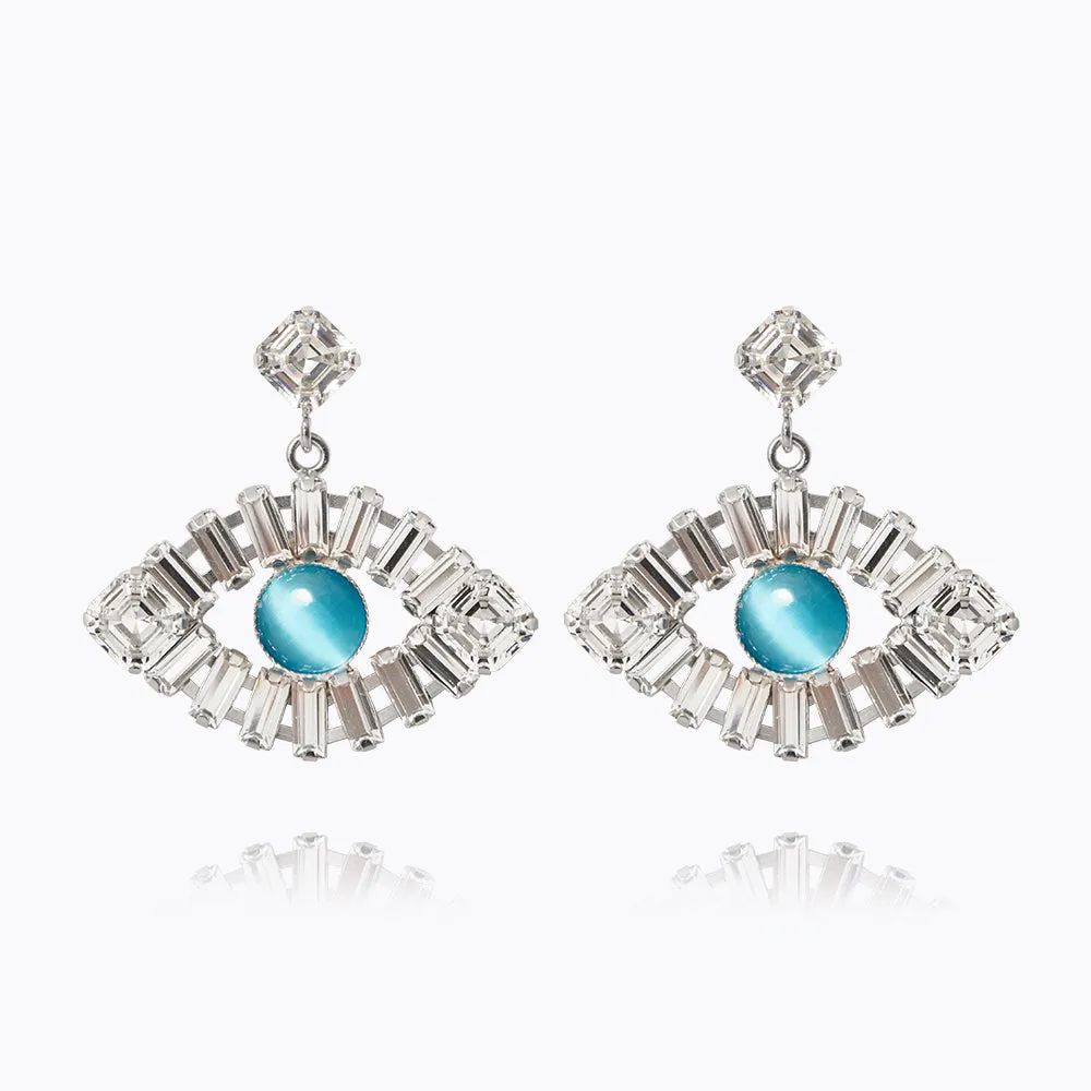 Greek Eye Statement Earrings / Crystal   Aquamarine