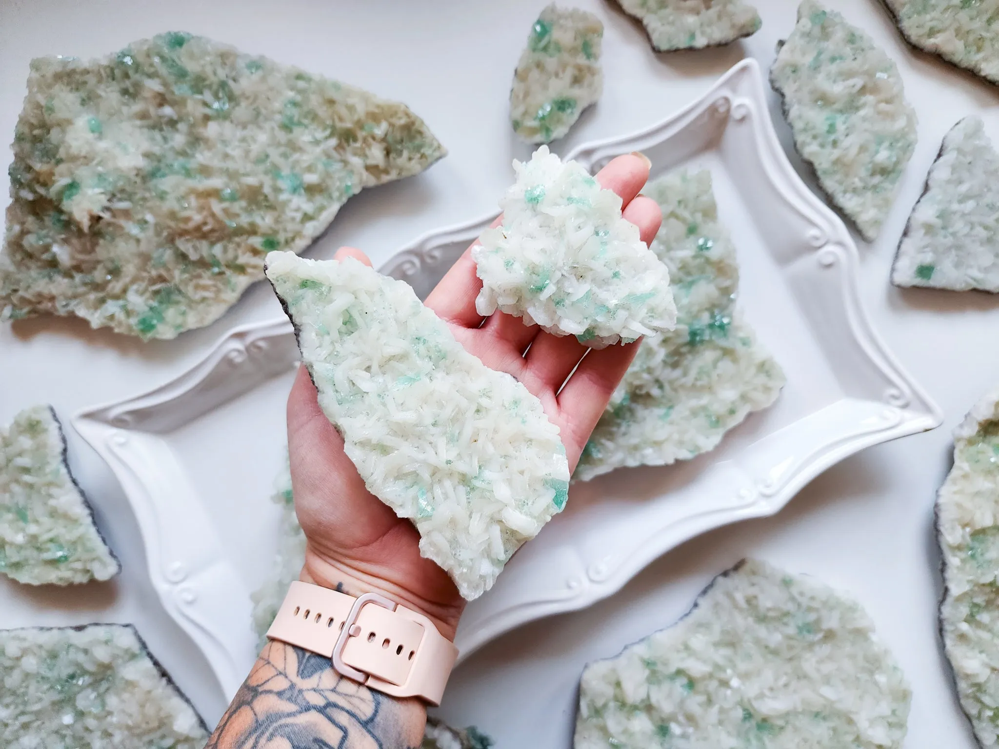 Green Apophyllite & Stilbite Slab