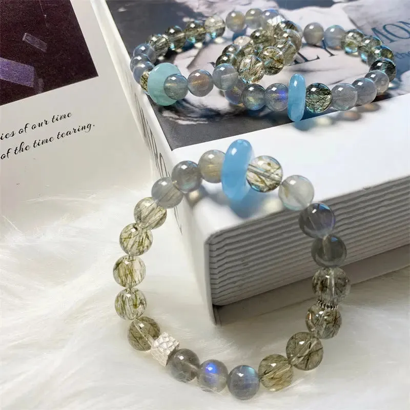 Green Tourmaline Aquamarine Moonstone Bracelet