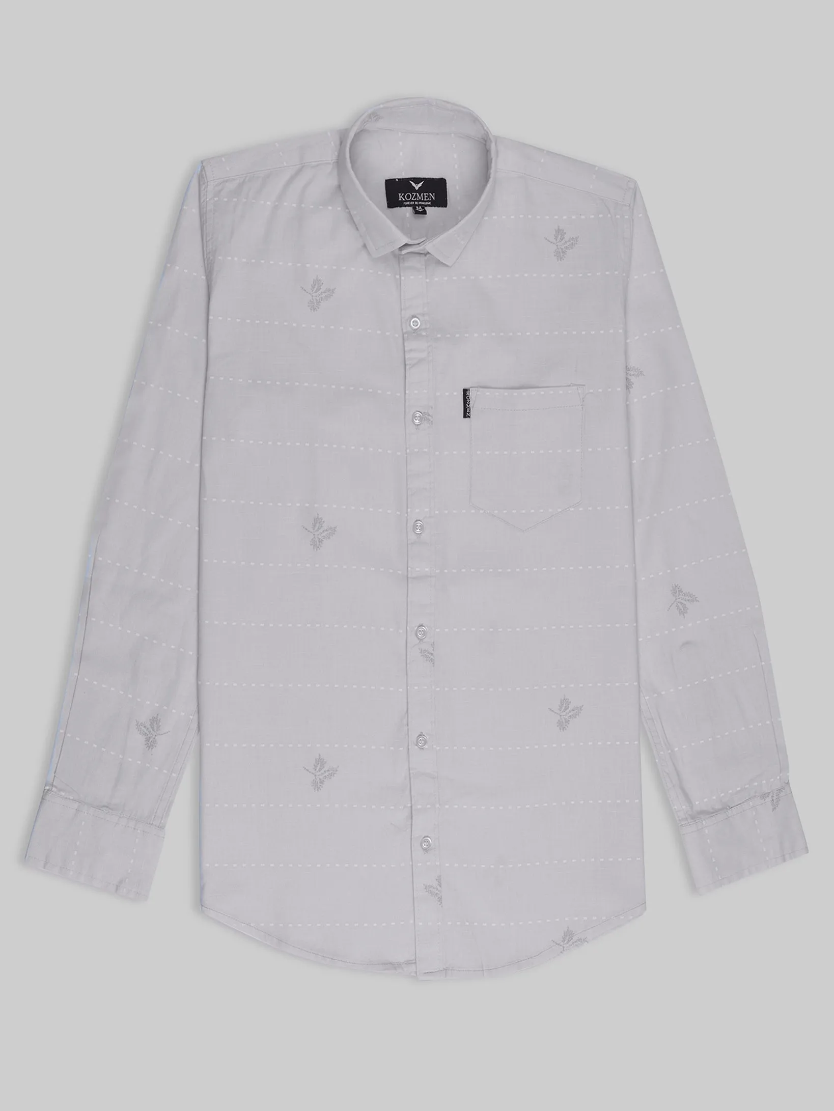 Grey Color Casual Maple Leaf Print Shirt