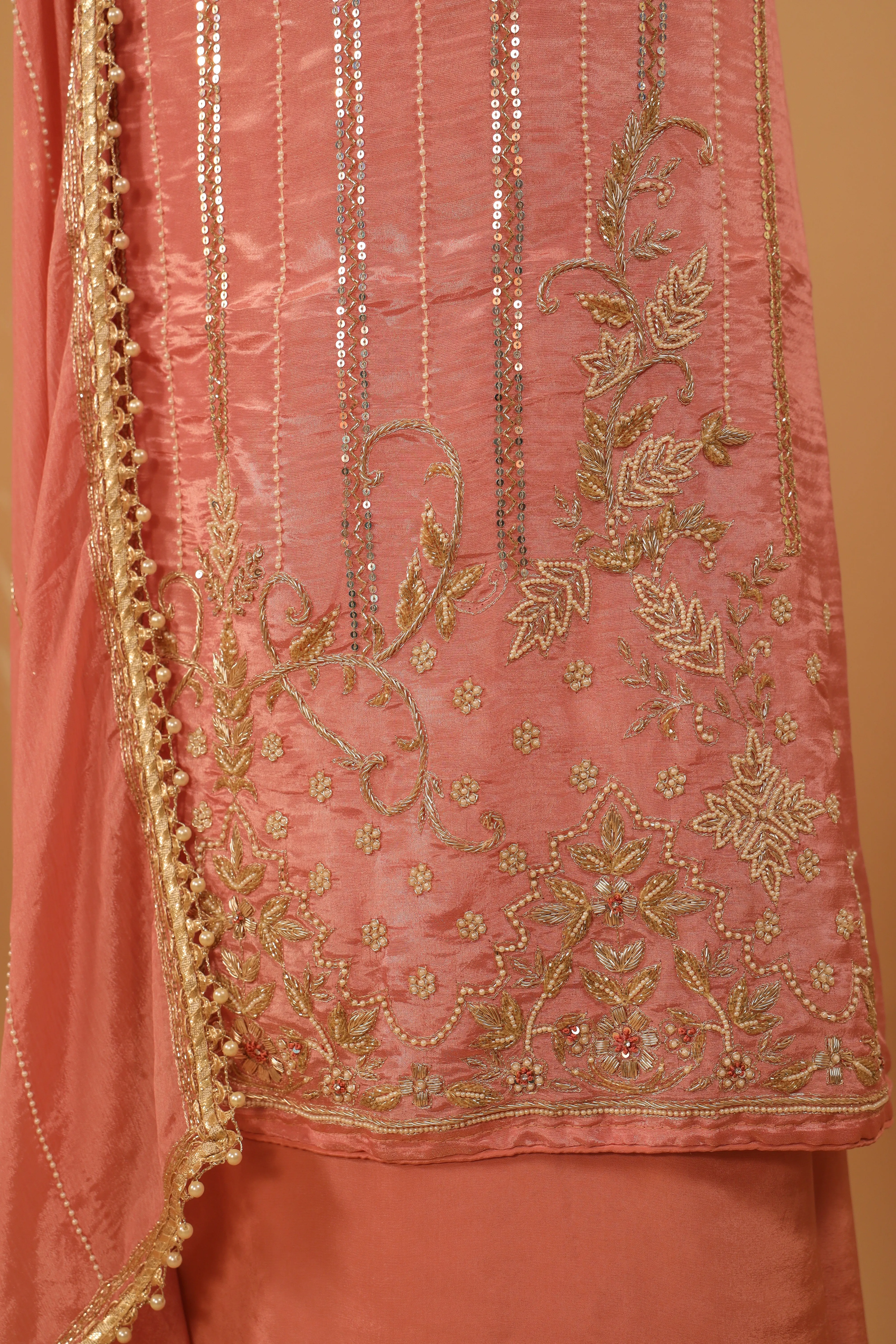 Hand Embroidered Pink Pure Silk Suit Dupatta