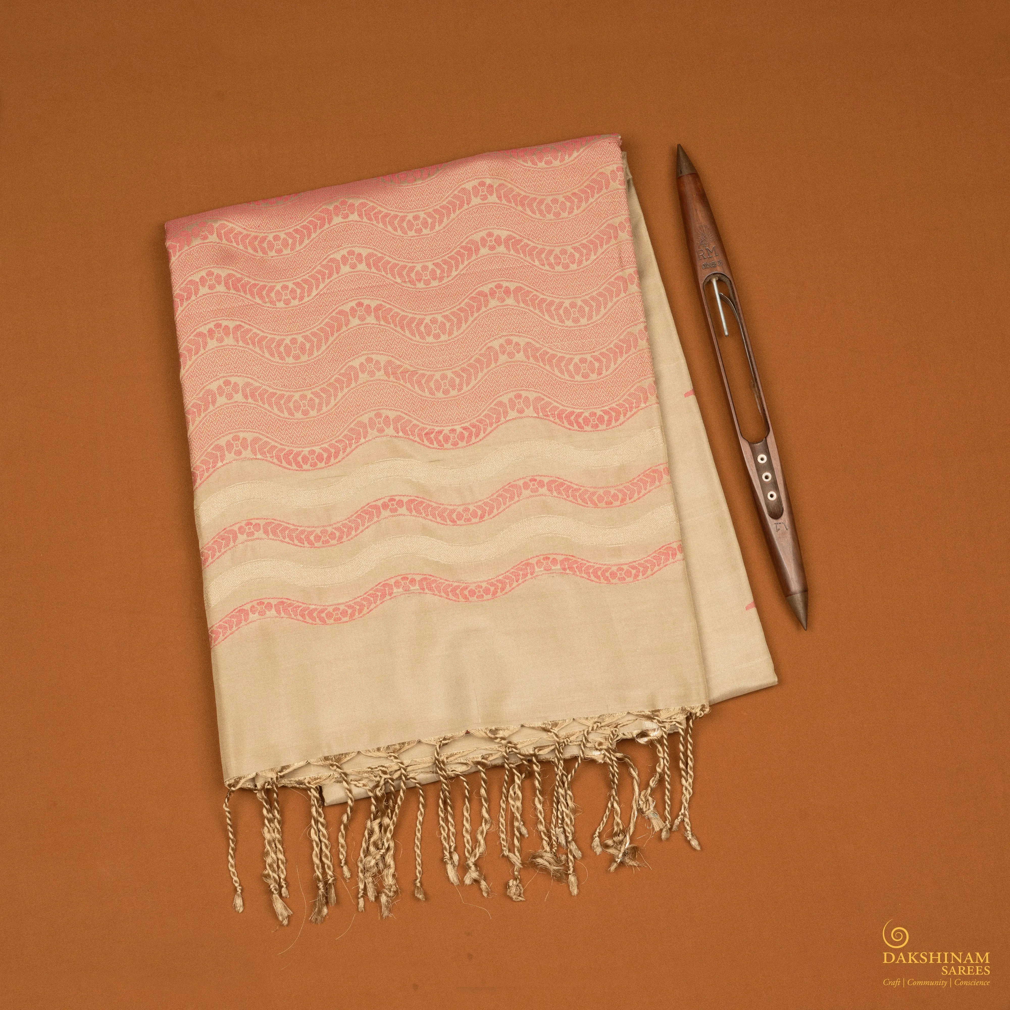 Handwoven Beige with Pink Soft Silk Saree - 2163T009293DSC