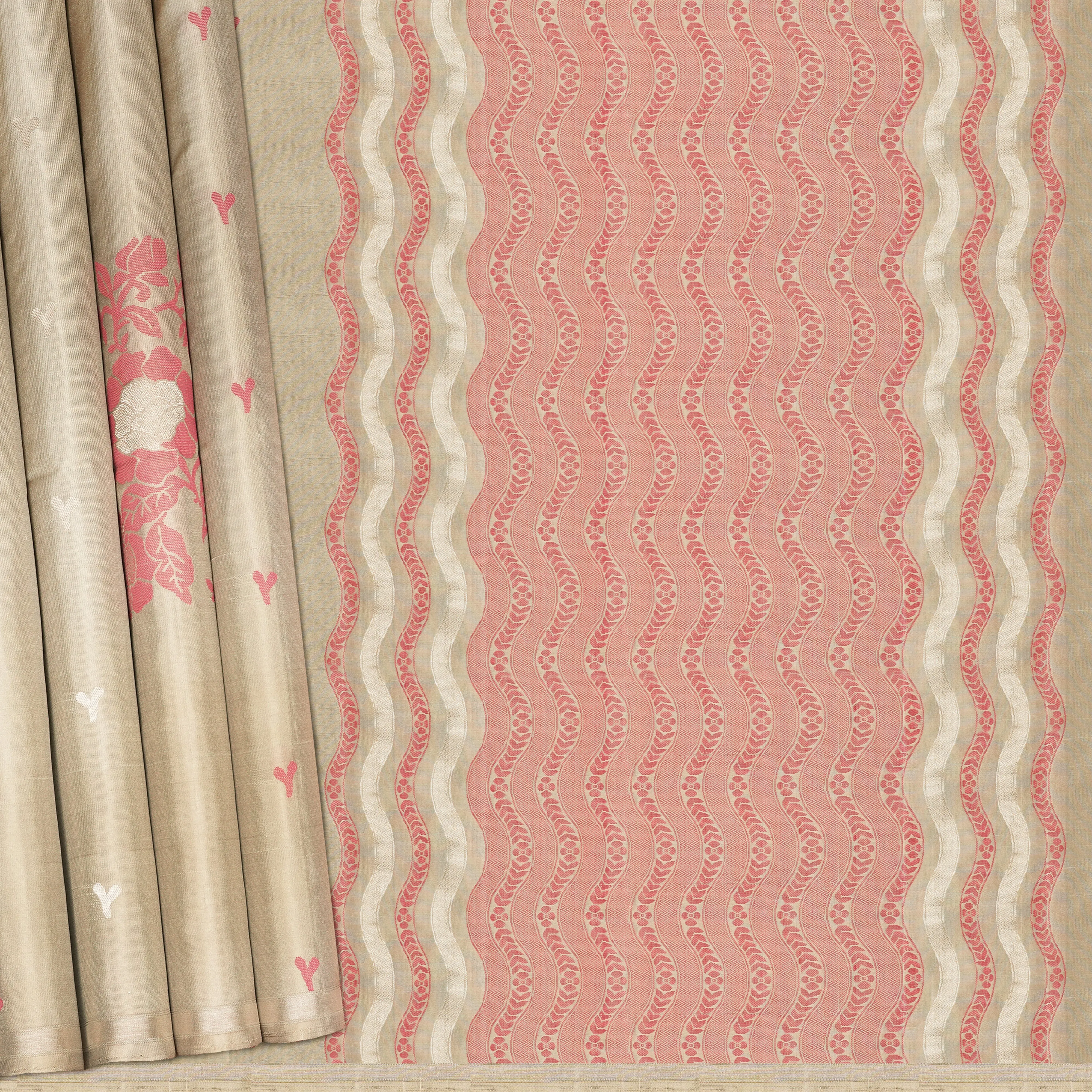 Handwoven Beige with Pink Soft Silk Saree - 2163T009293DSC