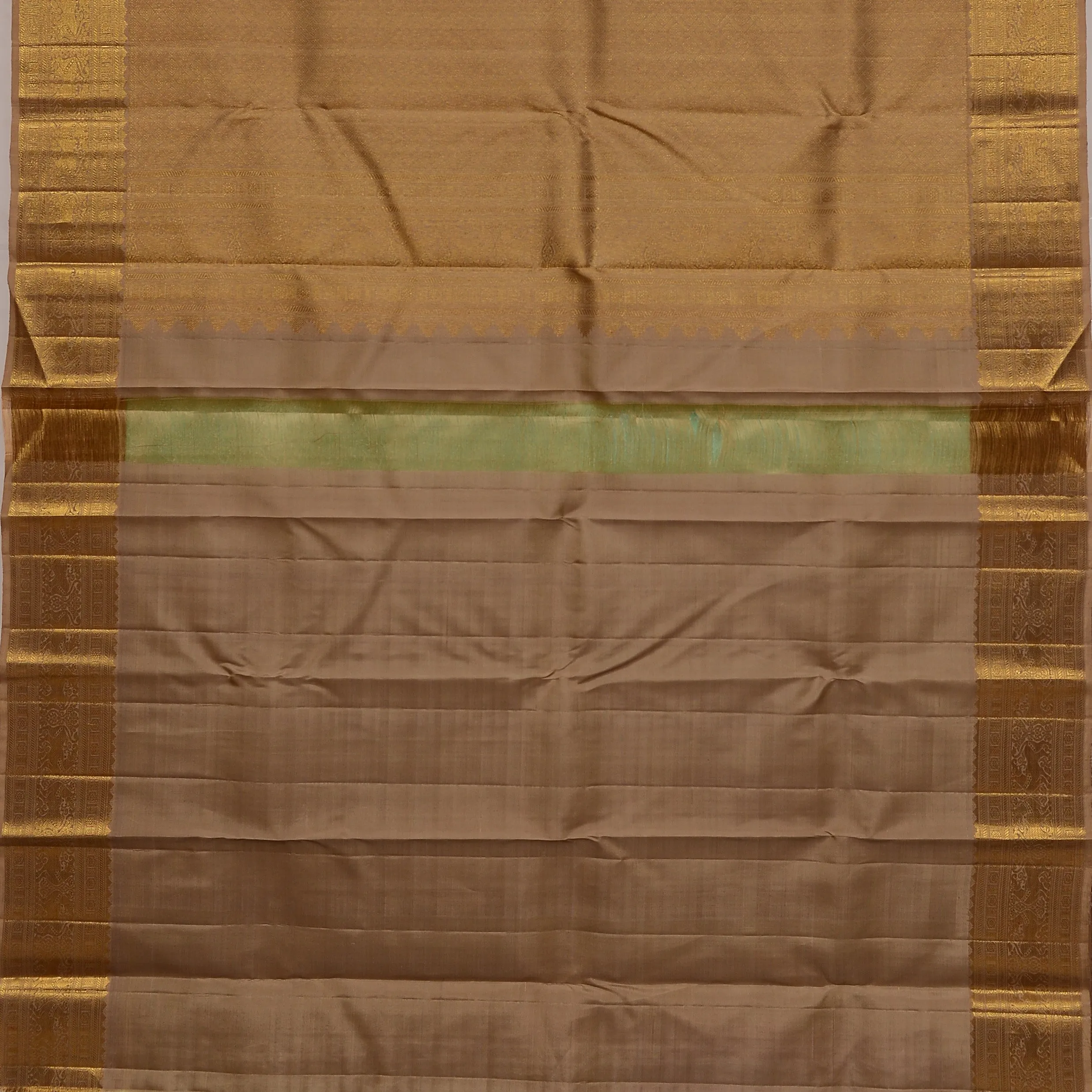 Handwoven Green with Brown Kanjivaram Silk Saree - 272N014076DSJ