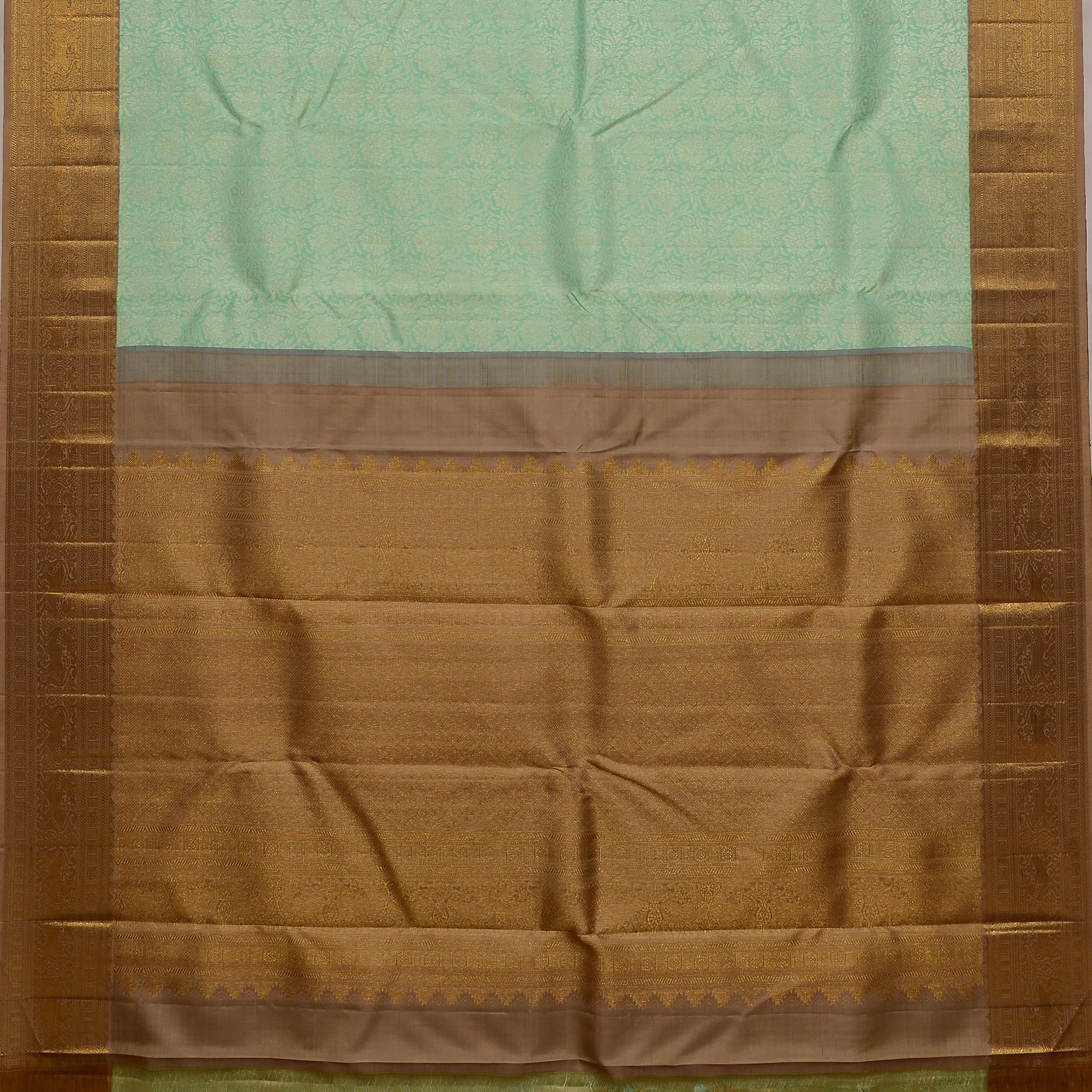 Handwoven Green with Brown Kanjivaram Silk Saree - 272N014076DSJ