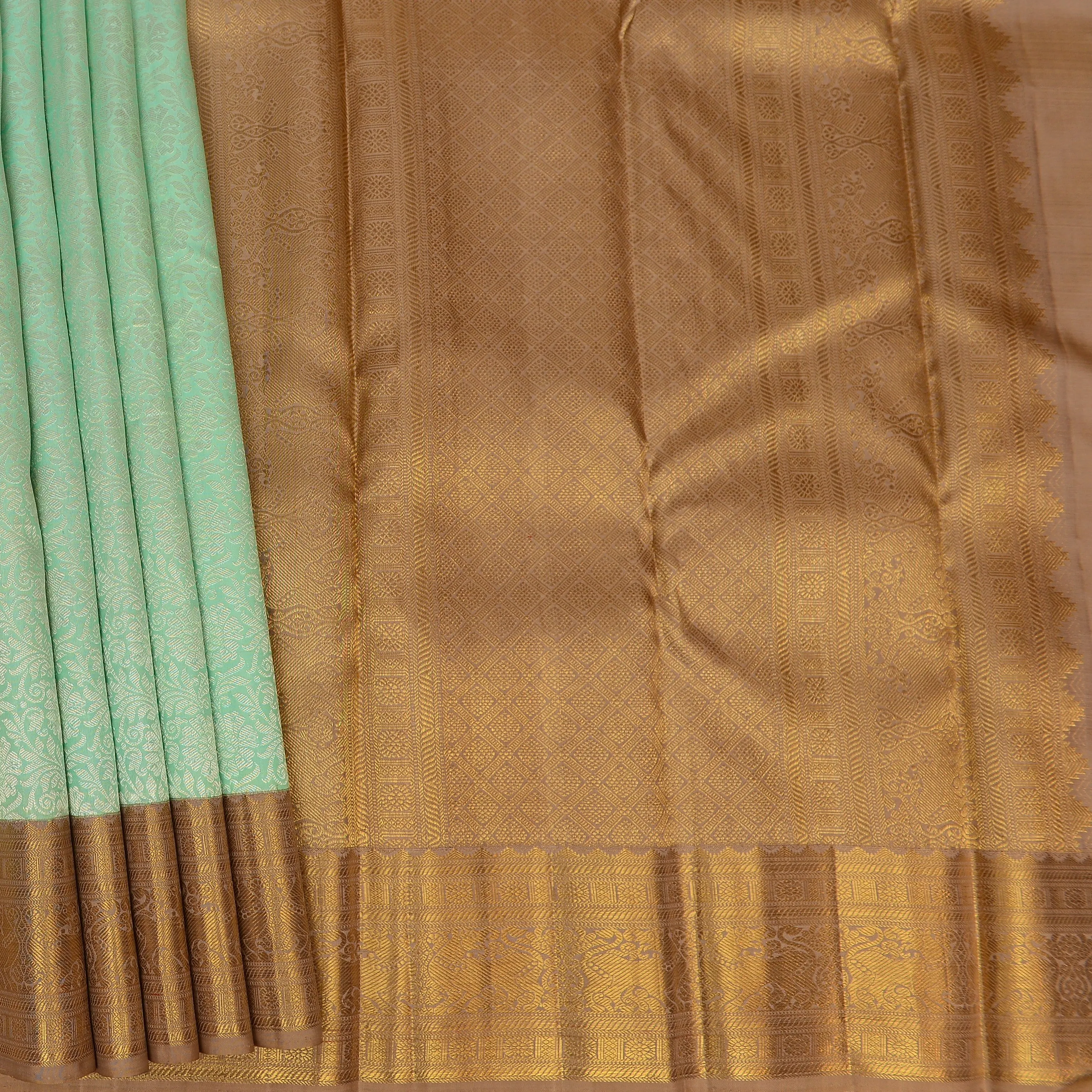 Handwoven Green with Brown Kanjivaram Silk Saree - 272N014076DSJ