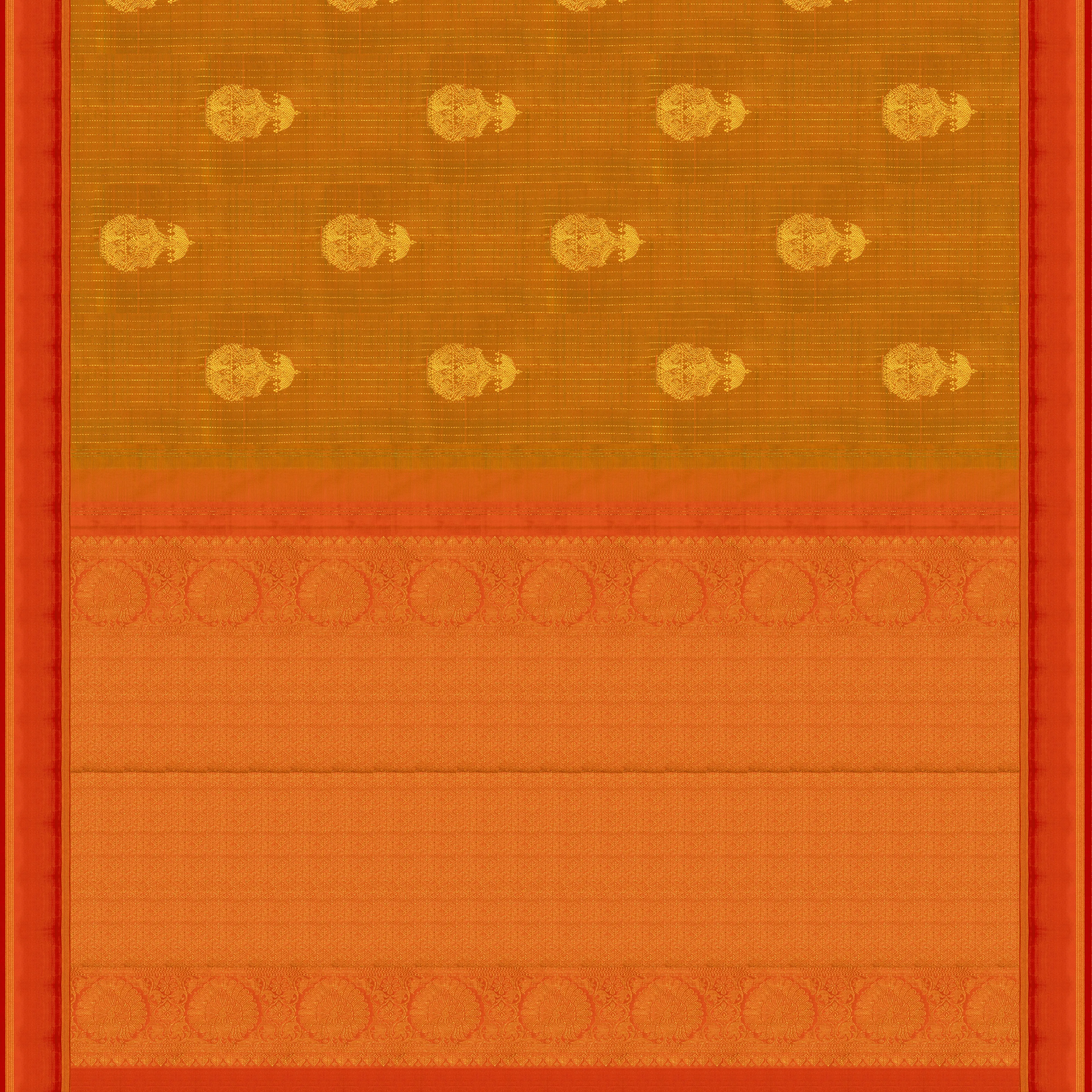 Handwoven Mustard with Orange Kanjivaram Silk Saree - 2013T009622DSC