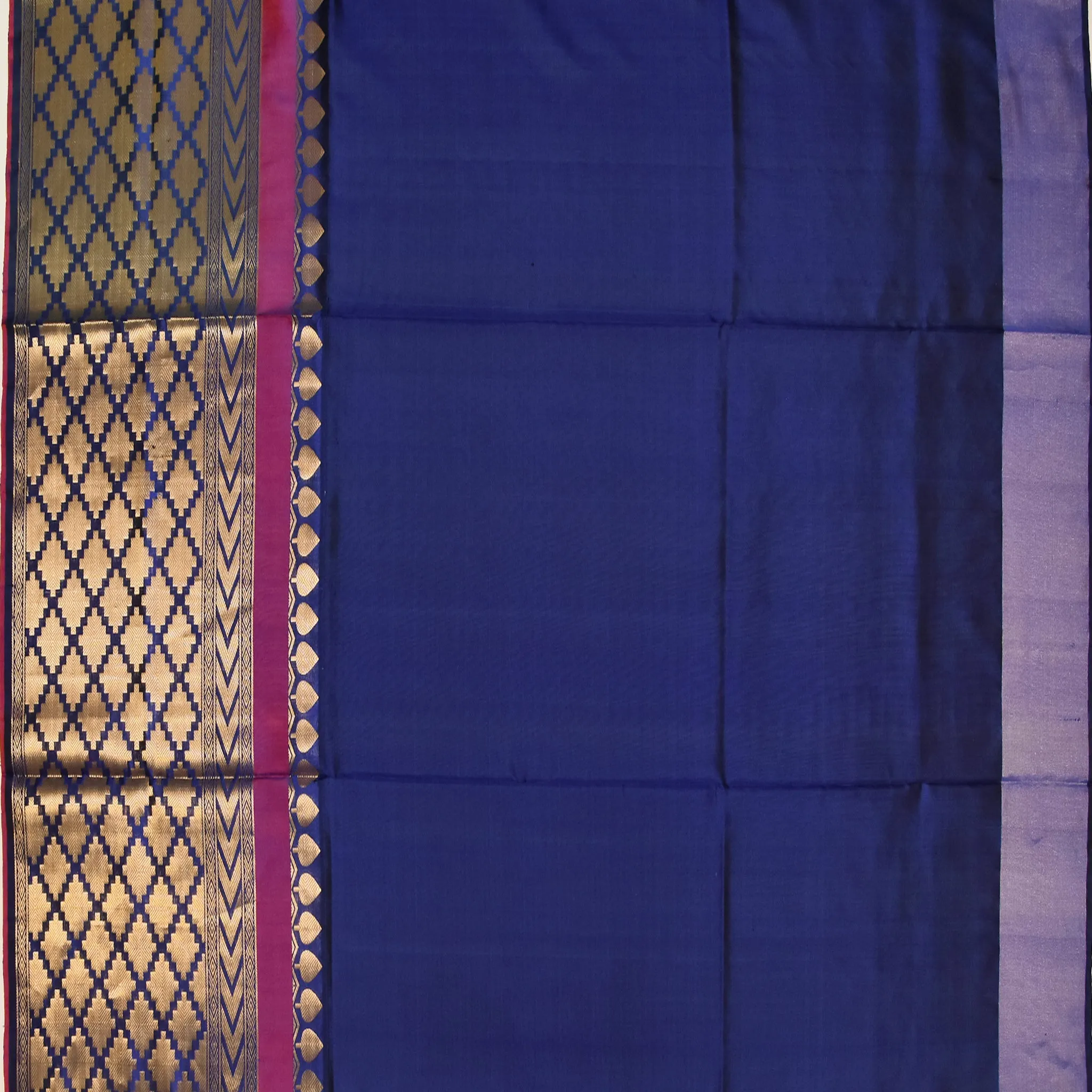 Handwoven Orange with Blue Soft Silk Saree - 292N013603DSS