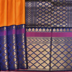 Handwoven Orange with Blue Soft Silk Saree - 292N013603DSS