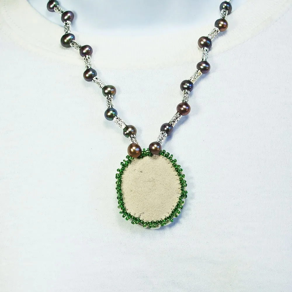 Hava, Cultured Pearl Cameo Bezel Pendant, Pearl Beaded Necklace