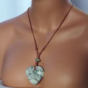 Heart Jade Peace Stone, Amazonite, Copper, Leather Necklace