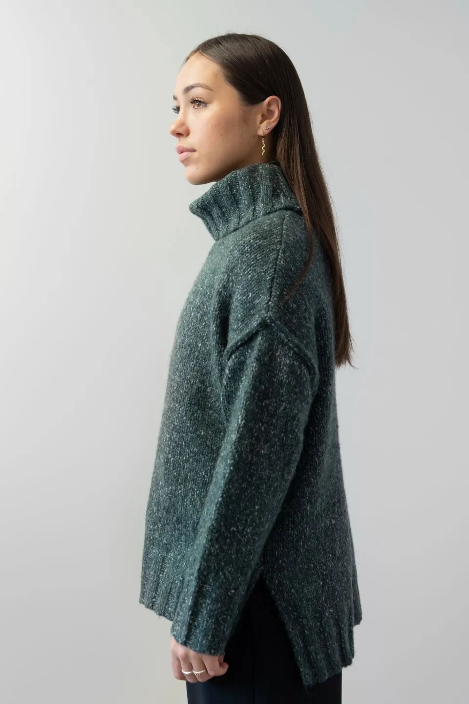 Heavenly Forest Green Marle Chunky Roll Neck Sweater