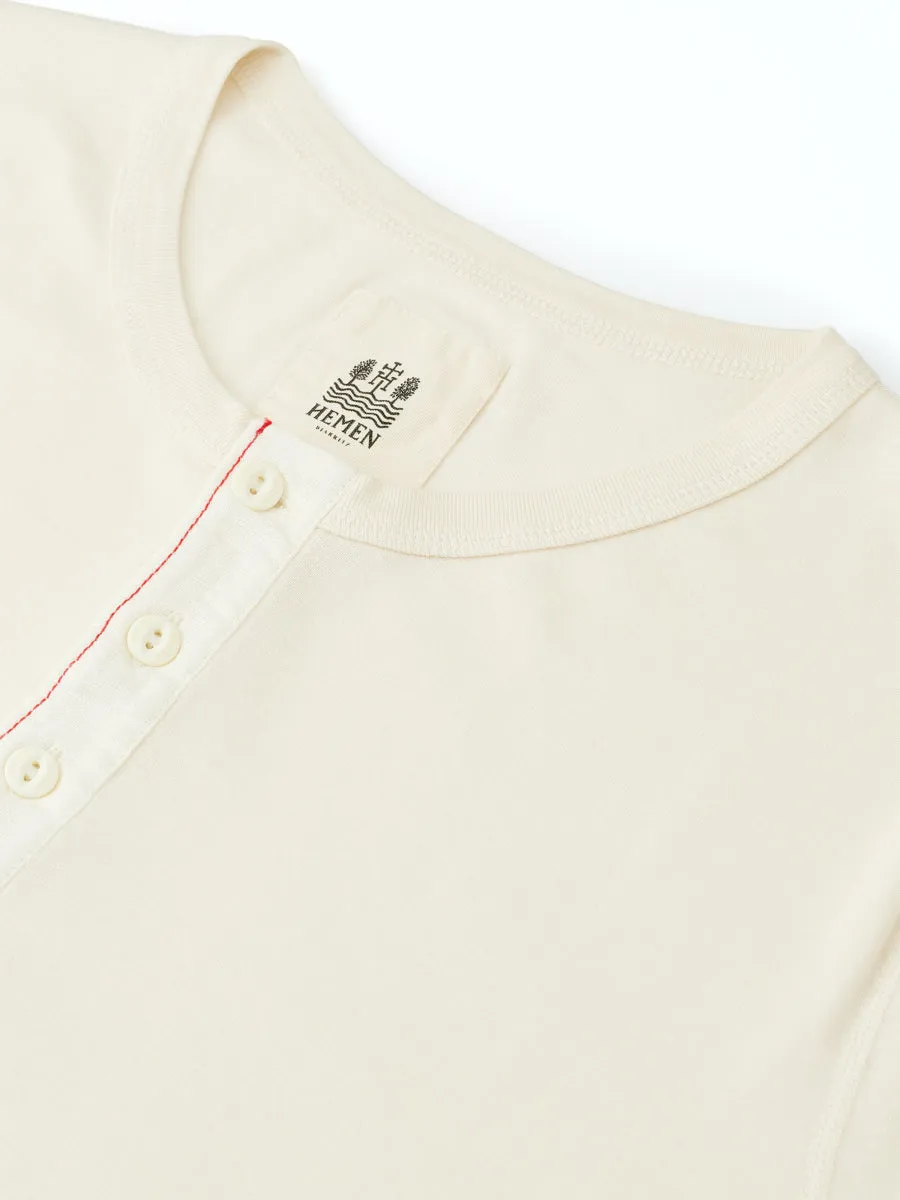 Hemen Harri Henley Long Sleeve Organic Cream Cotton T-Shirt