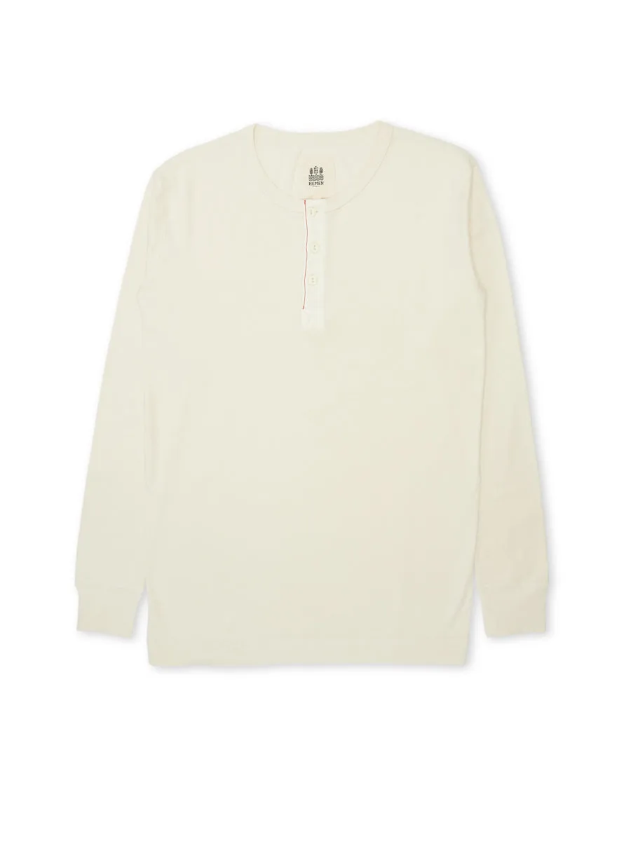 Hemen Harri Henley Long Sleeve Organic Cream Cotton T-Shirt