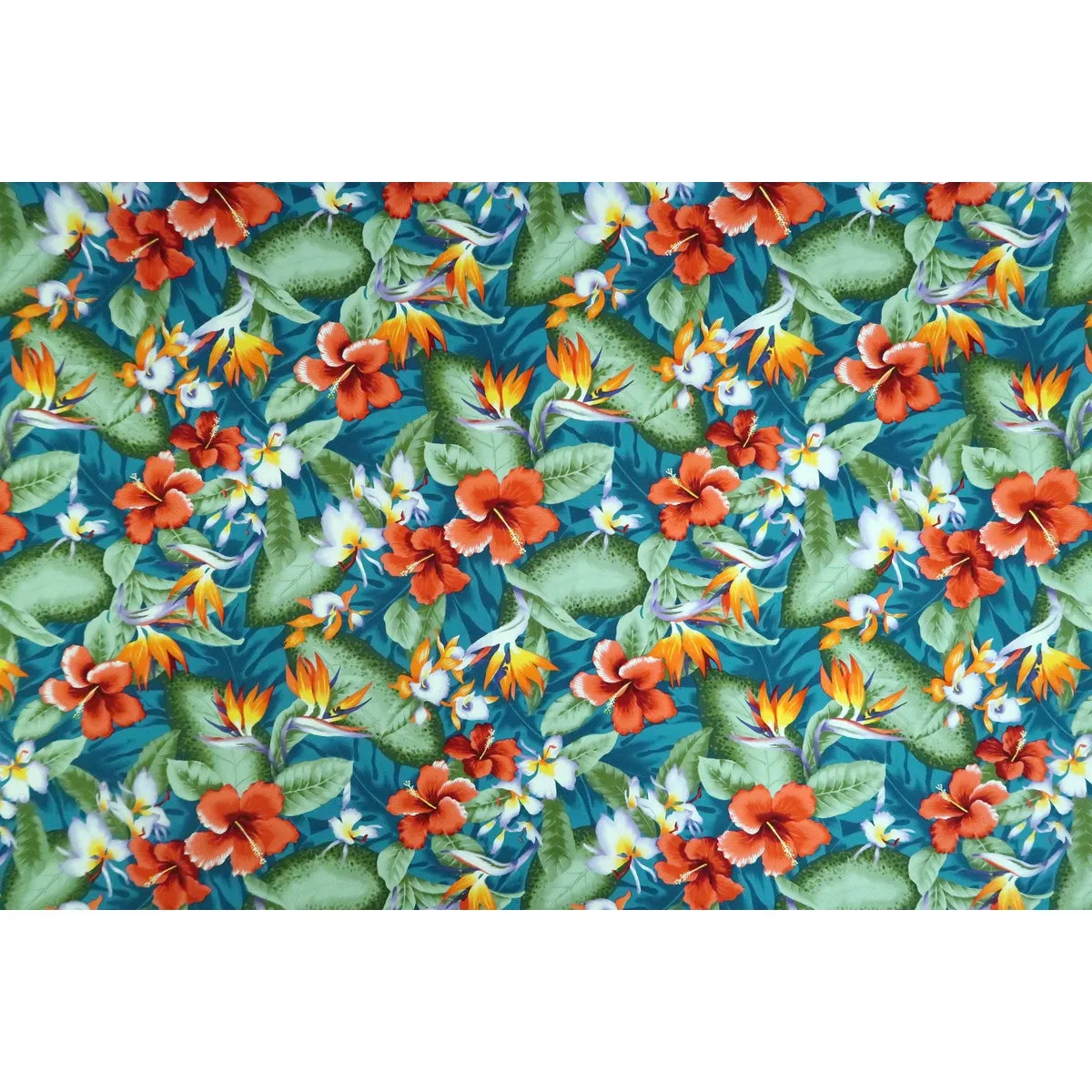 Hibiscus & Birds of Paradise Hawaiian Prints |Teal Green