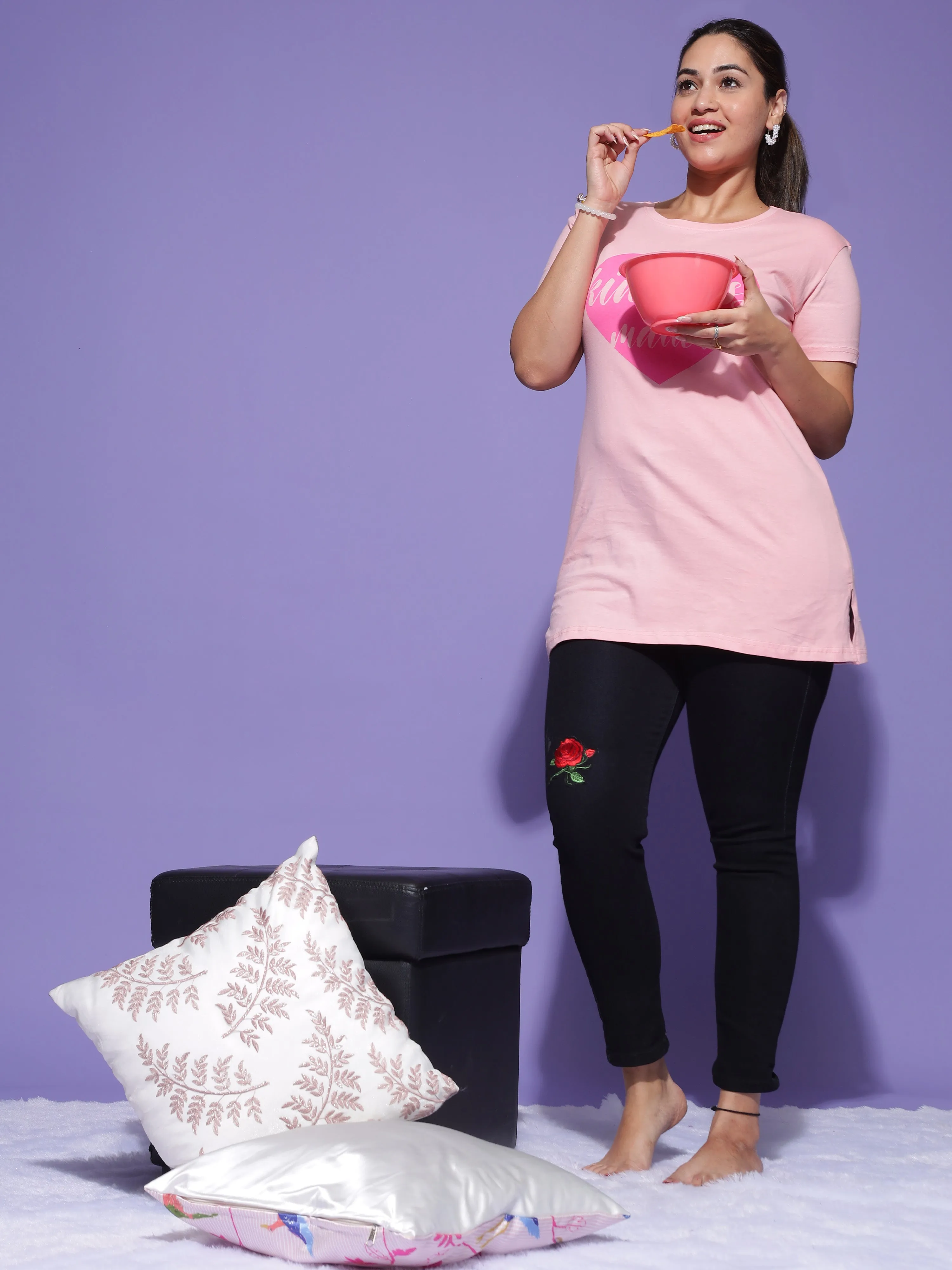 Hosiery Cotton T-shirt with Pockets Baby Pink