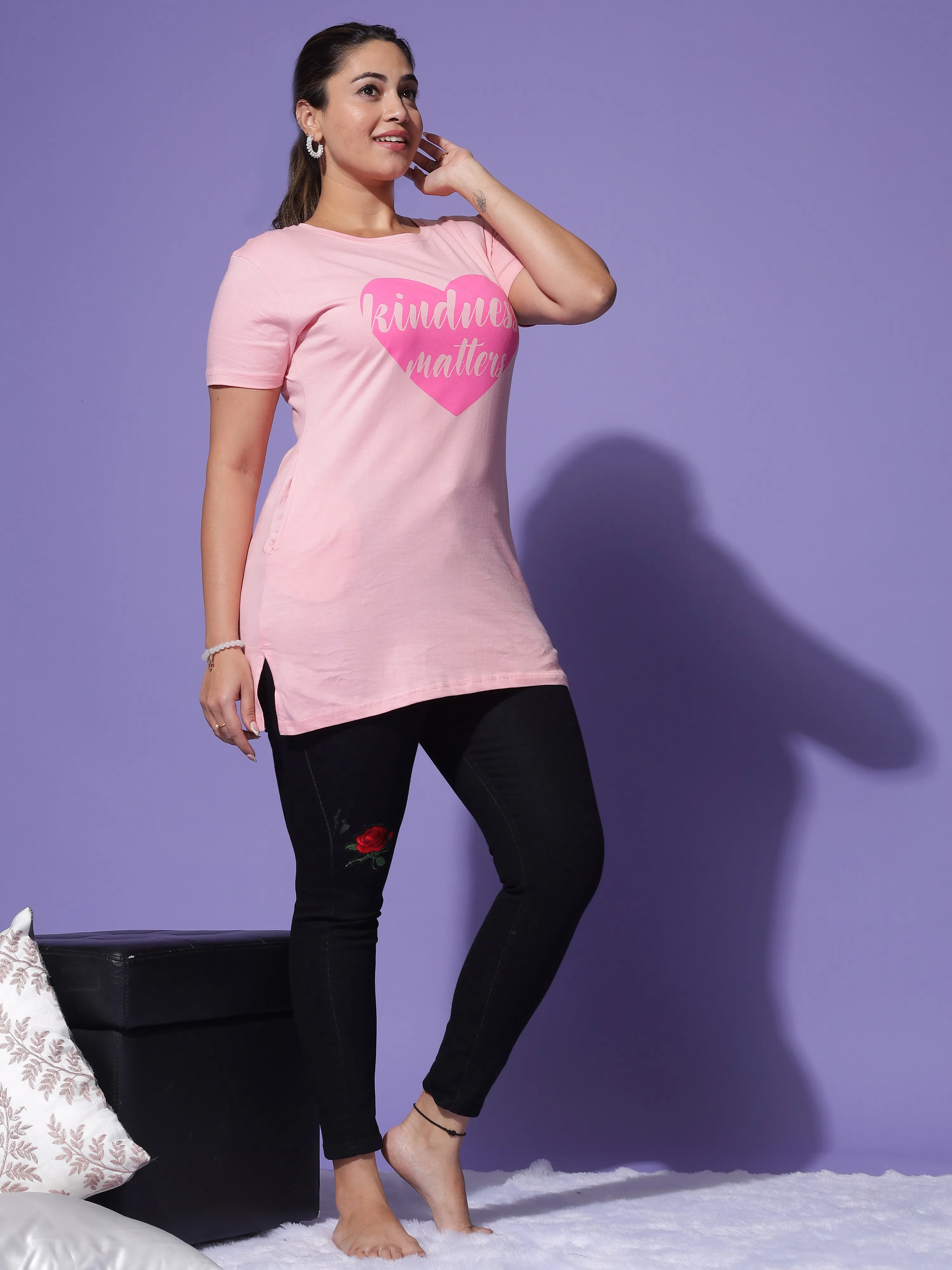 Hosiery Cotton T-shirt with Pockets Baby Pink