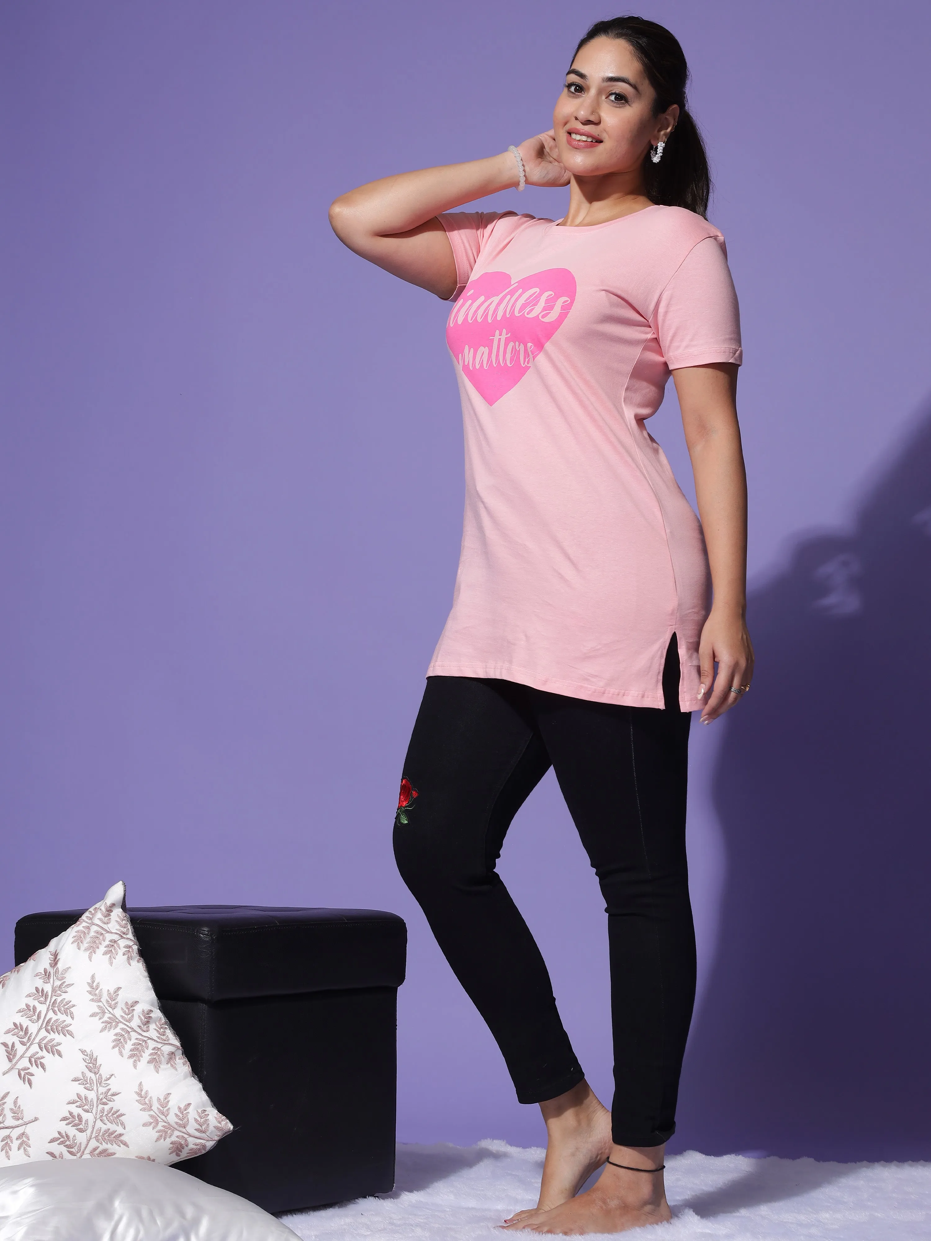 Hosiery Cotton T-shirt with Pockets Baby Pink