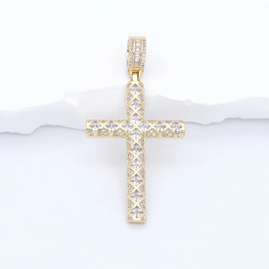 Iced Out Cross Pendant - Gold