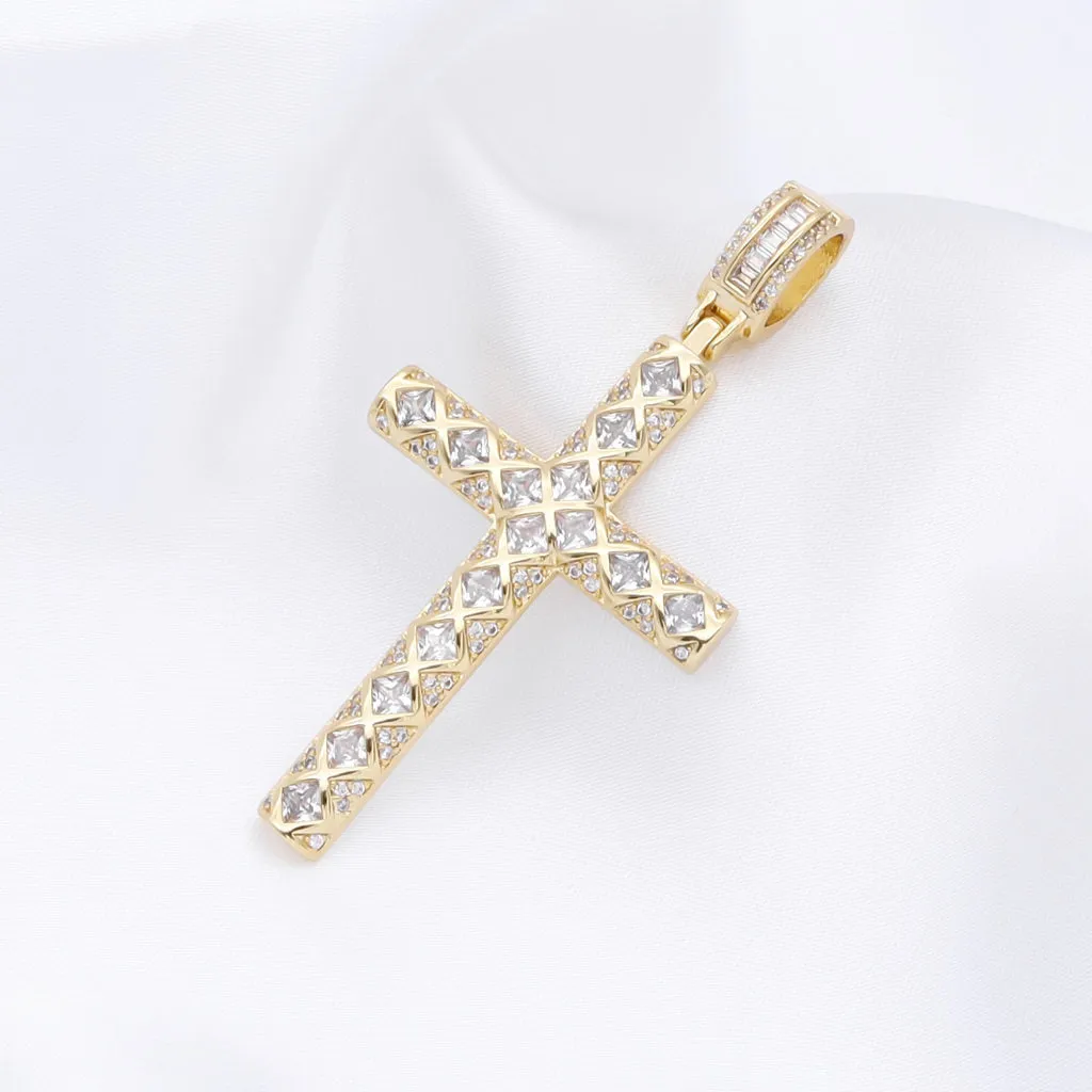 Iced Out Cross Pendant - Gold