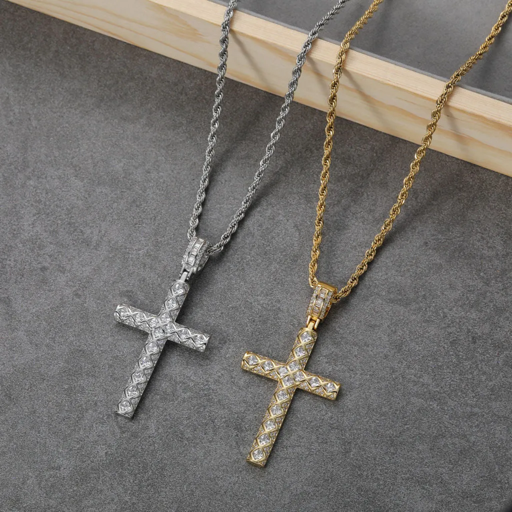 Iced Out Cross Pendant - Gold