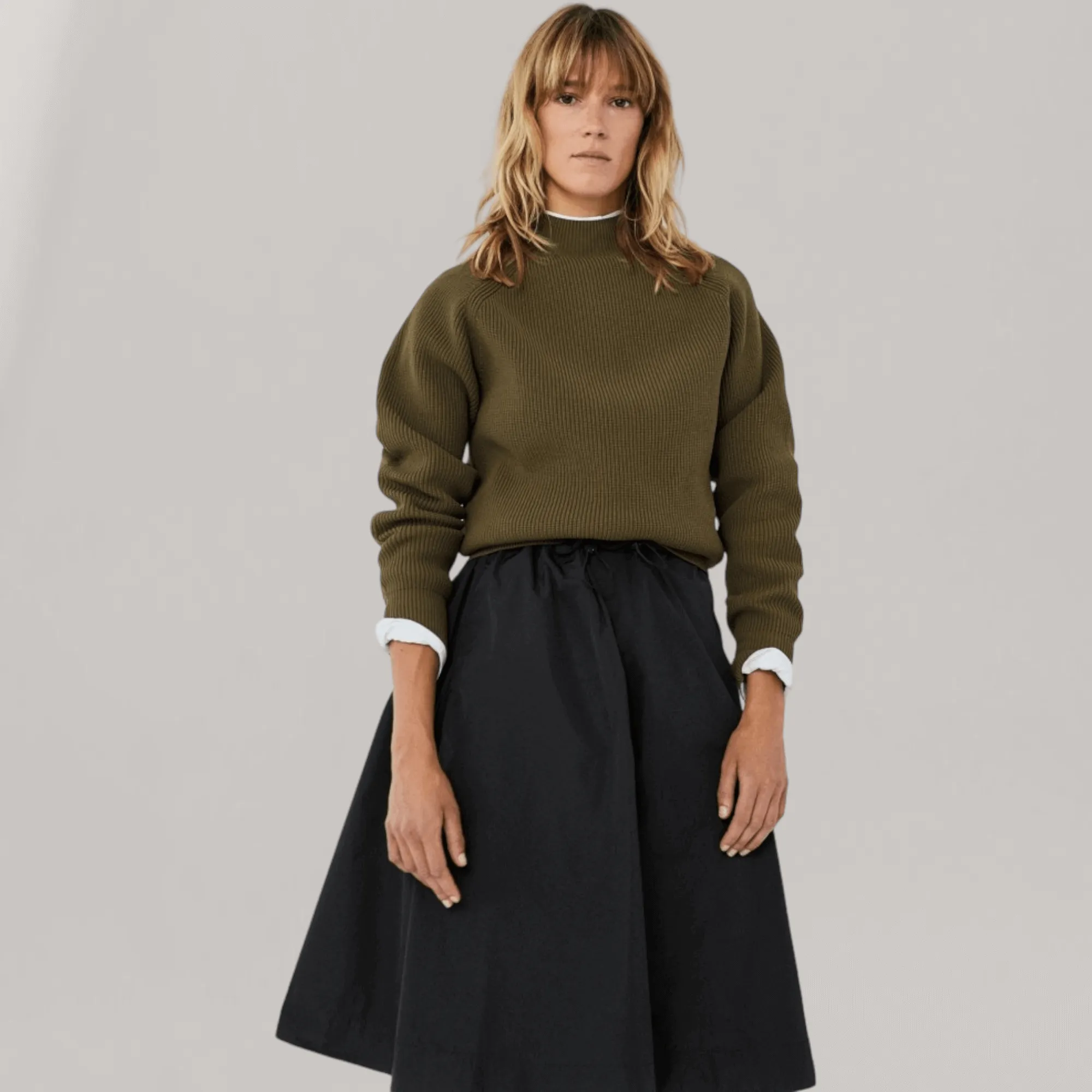 Inma Mock-Neck Knit Sweater - Olive | Women's