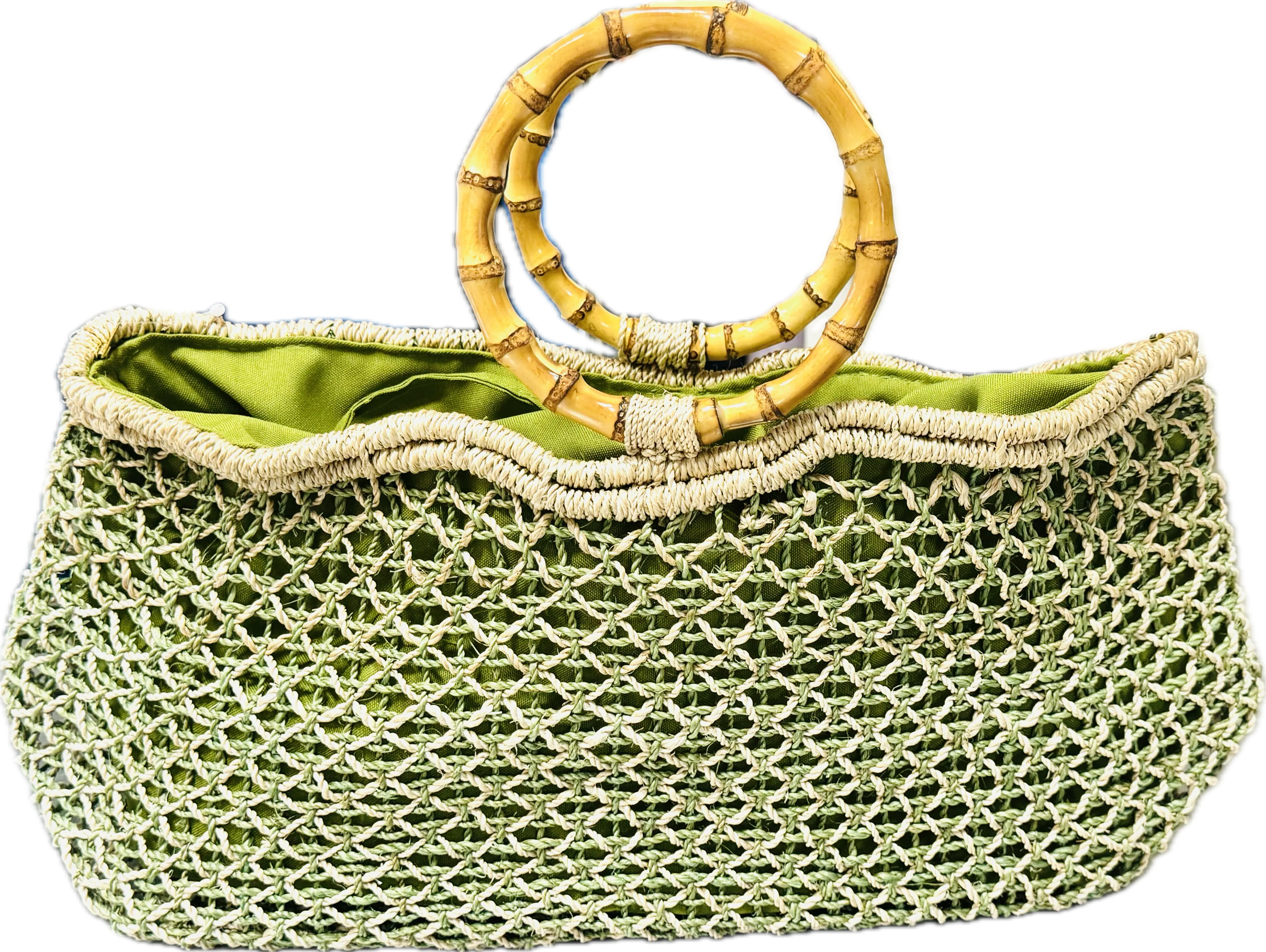 Jenna Green and Natural Woven Tote