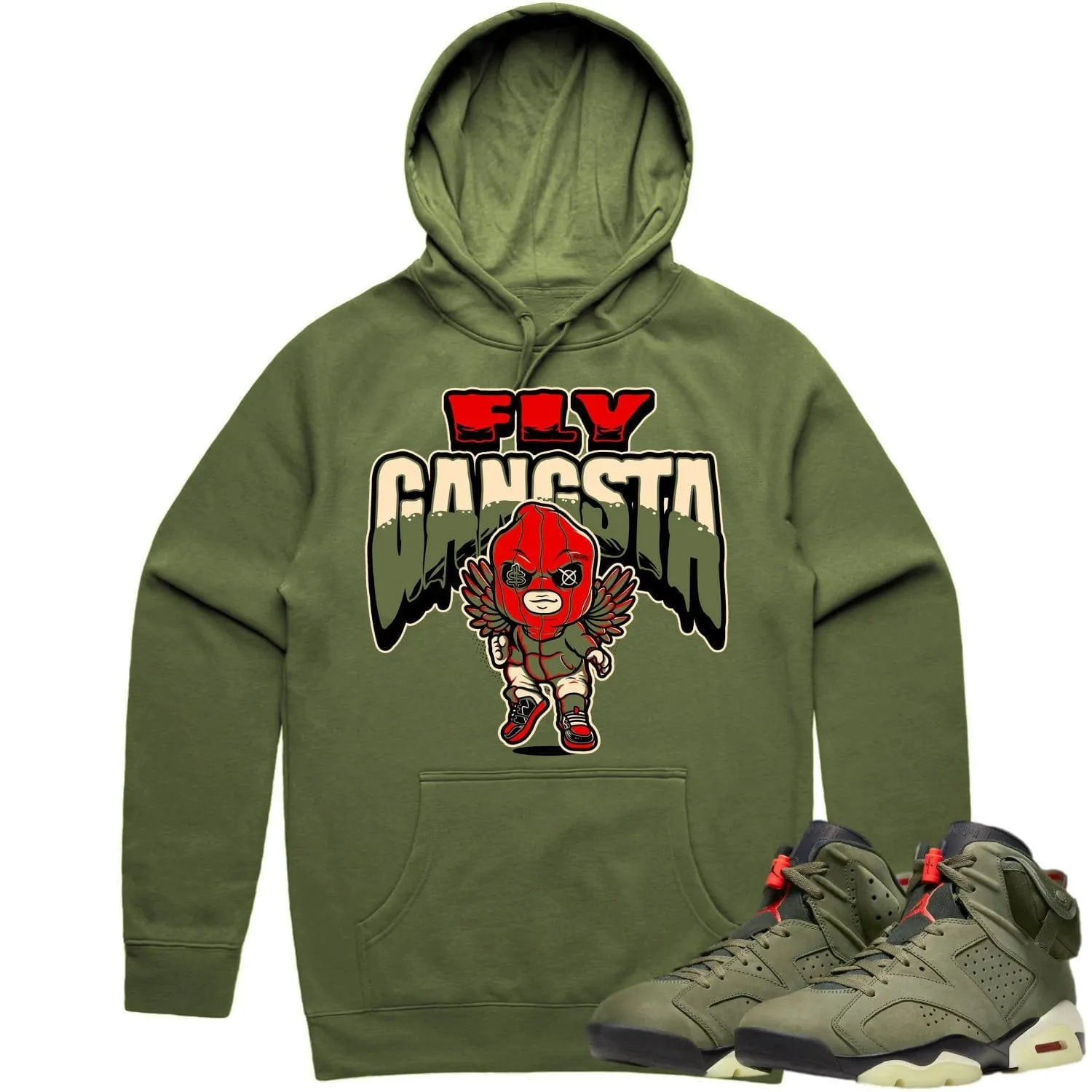 Jordan 6 Cactus Jack 6s Hoodie to Match - OLIVE FLY GANGSTA