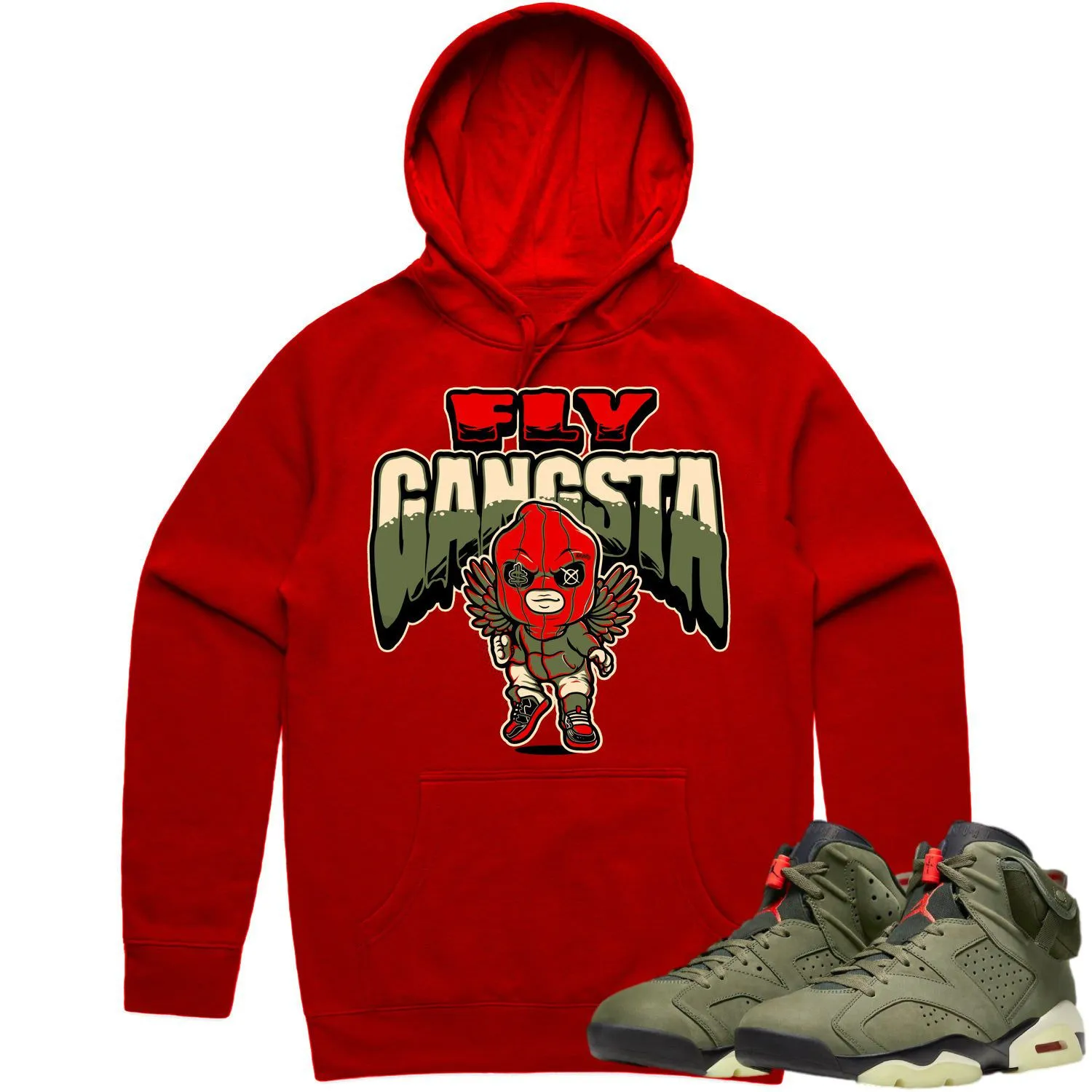 Jordan 6 Cactus Jack 6s Hoodie to Match - OLIVE FLY GANGSTA