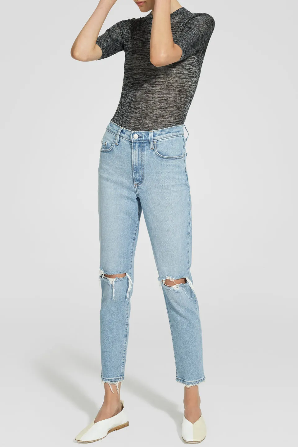 Kennedy Modern High Calm Blue Knee Rip Jeans