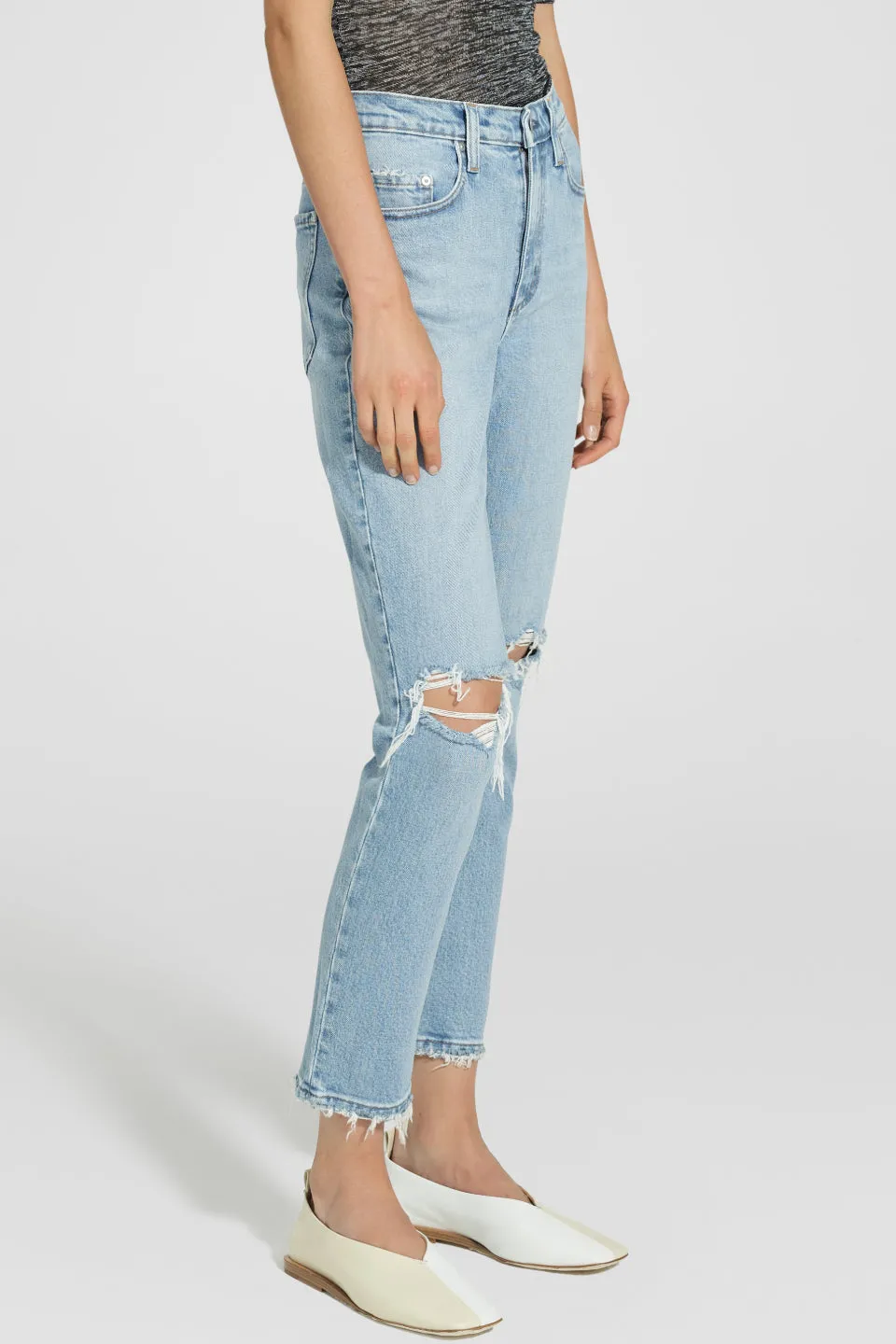 Kennedy Modern High Calm Blue Knee Rip Jeans