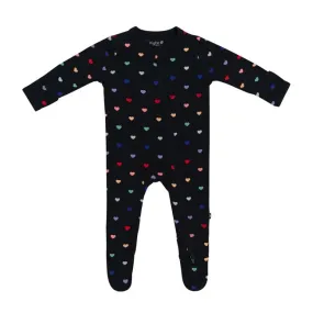 Kyte Baby Printed Zippered Footie in Midnight Rainbow Heart