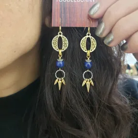 Lapis Eye Mixed Metal Spiked Fringe Earrings