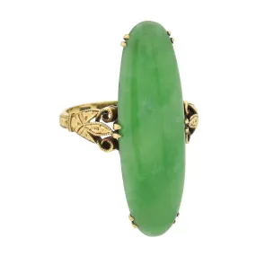 Late Victorian 18kt Large Jade Navette Ring