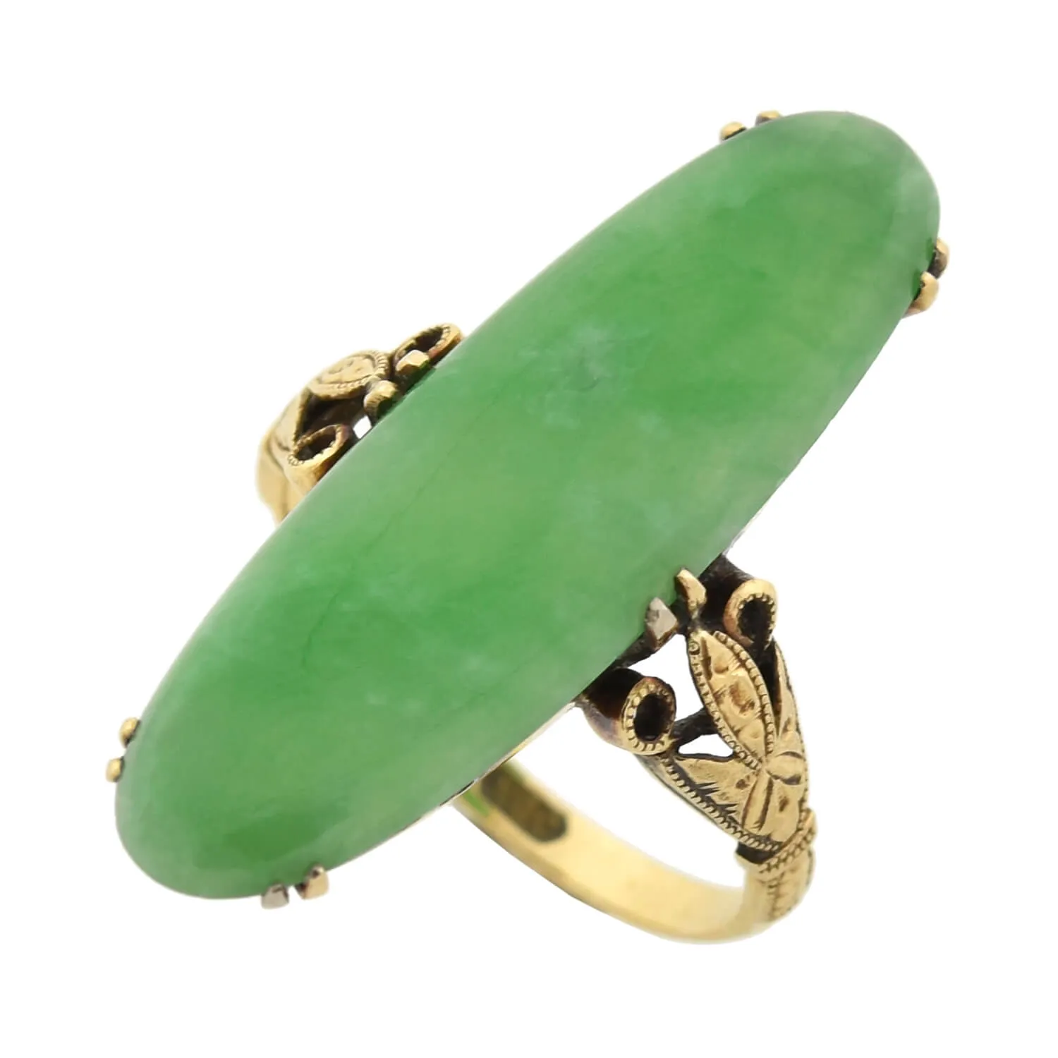 Late Victorian 18kt Large Jade Navette Ring