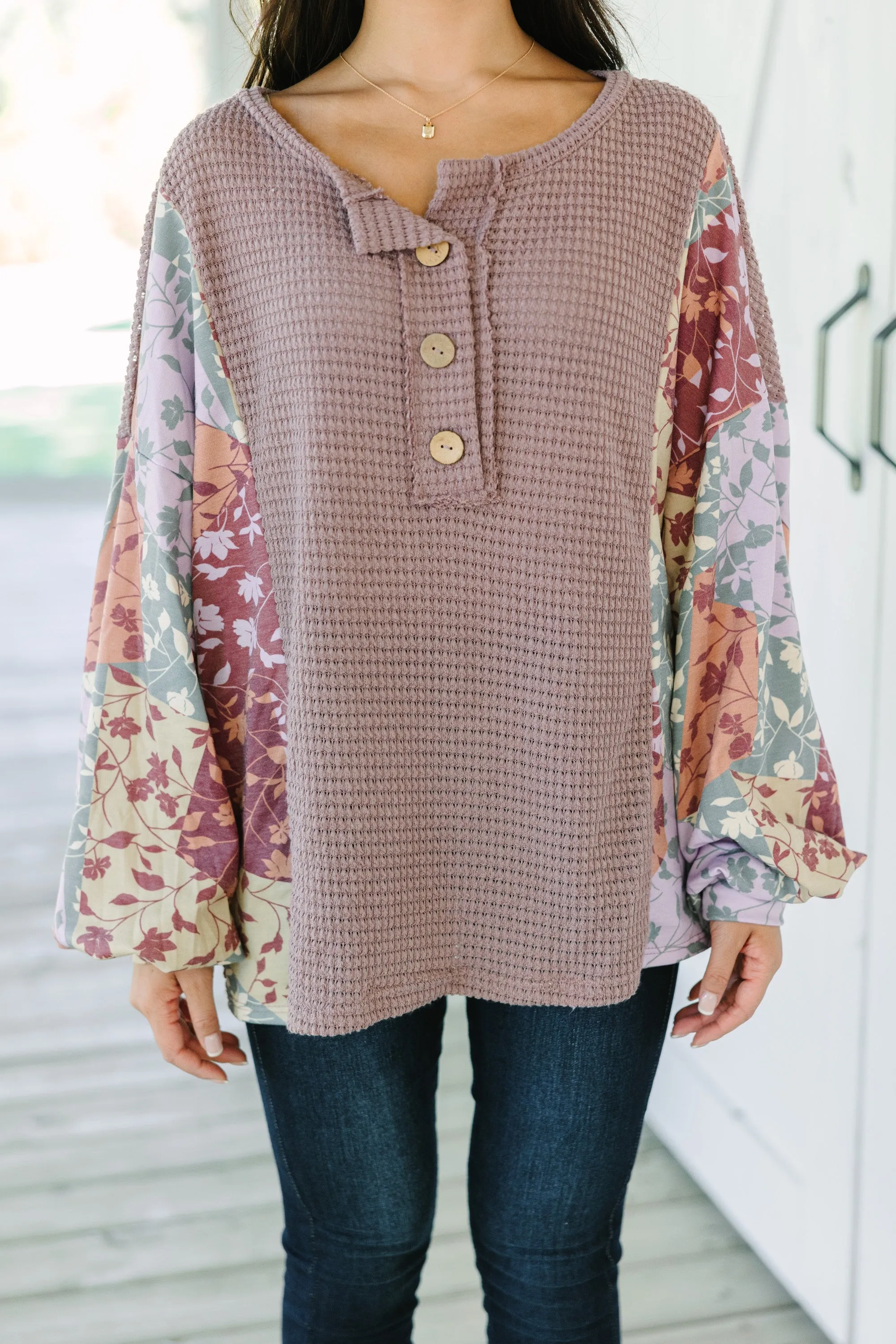 Let's Begin Mauve Pink Floral Sleeve Top