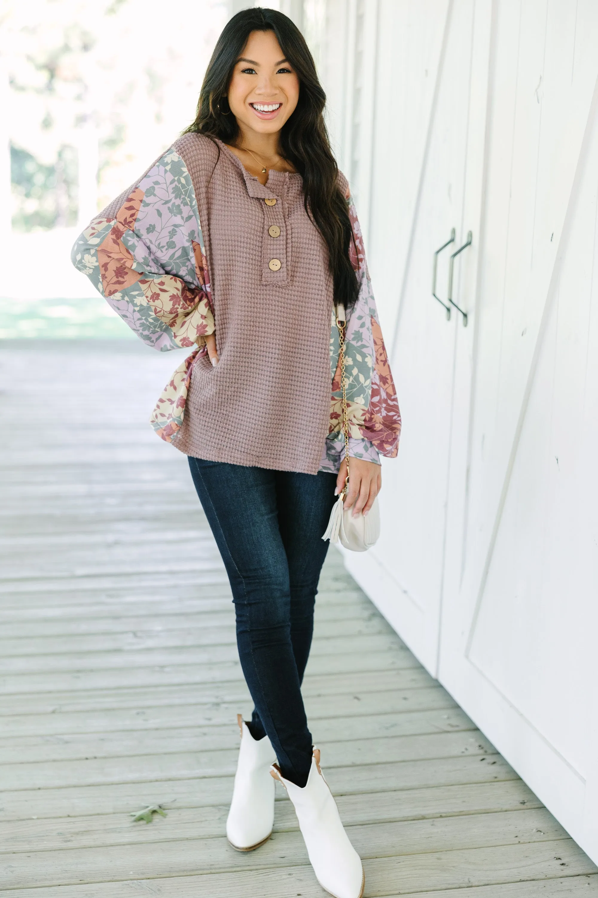 Let's Begin Mauve Pink Floral Sleeve Top