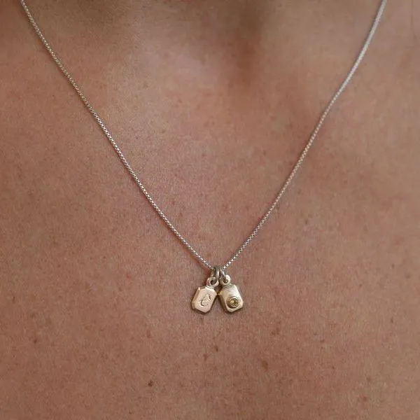 Lil' love letters custom tag necklace-14k Rose Gold on silver chain