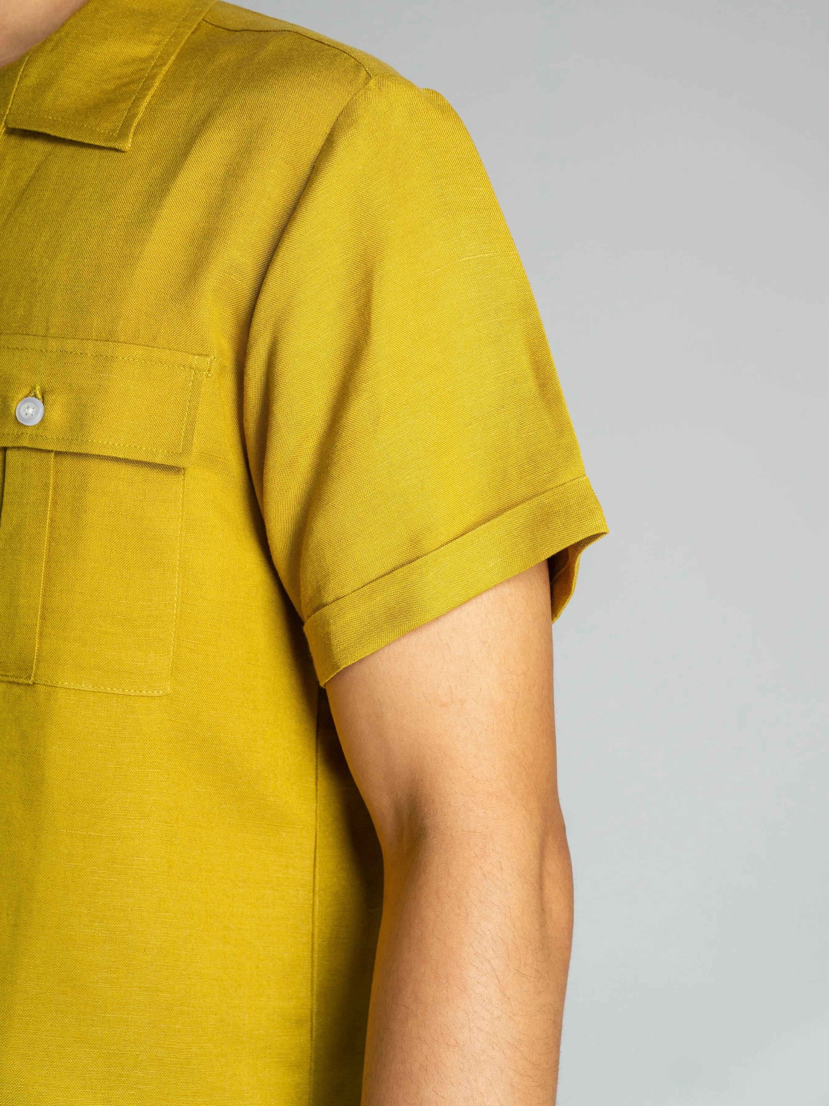 Linen Cuban Collar Shirt - Warm Olive