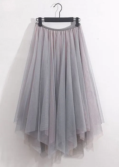 Loose Black Asymmetrical High Waist Tulle Skirt Summer AS1049