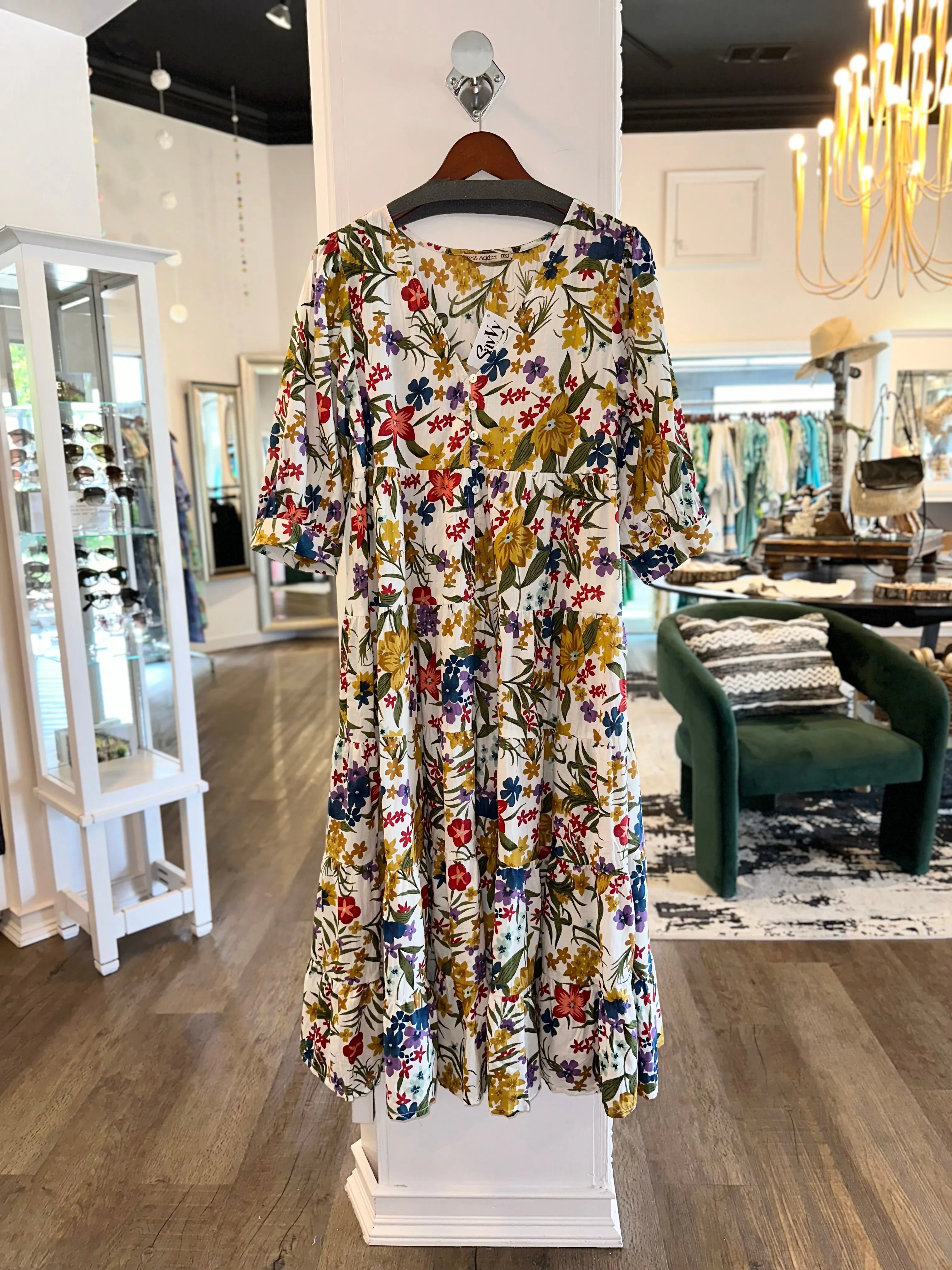 Love 3/4 Sleeve Floral Maxi Dress in multi by Dress Addict