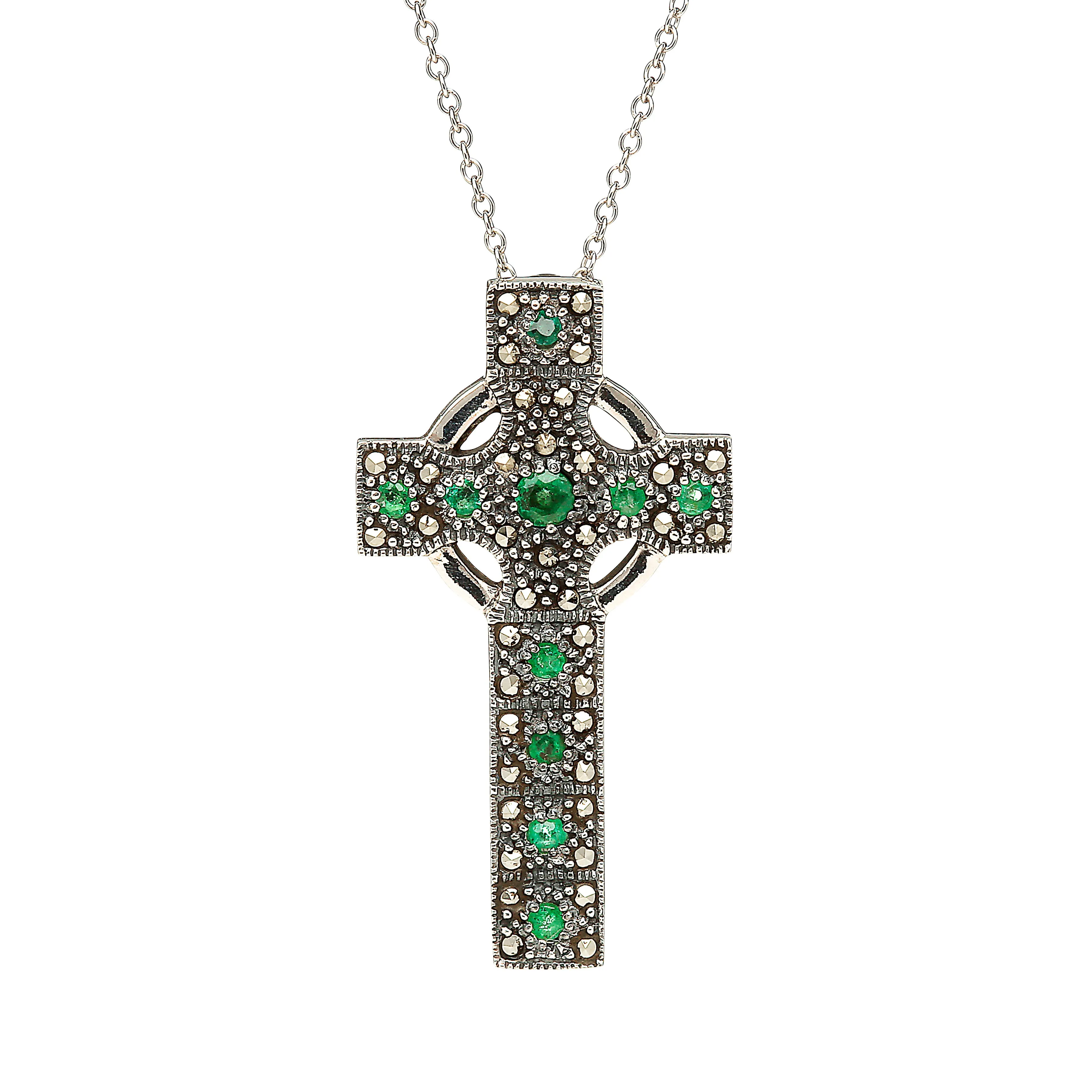 Marcasite & Emerarld Set Celtic Cross