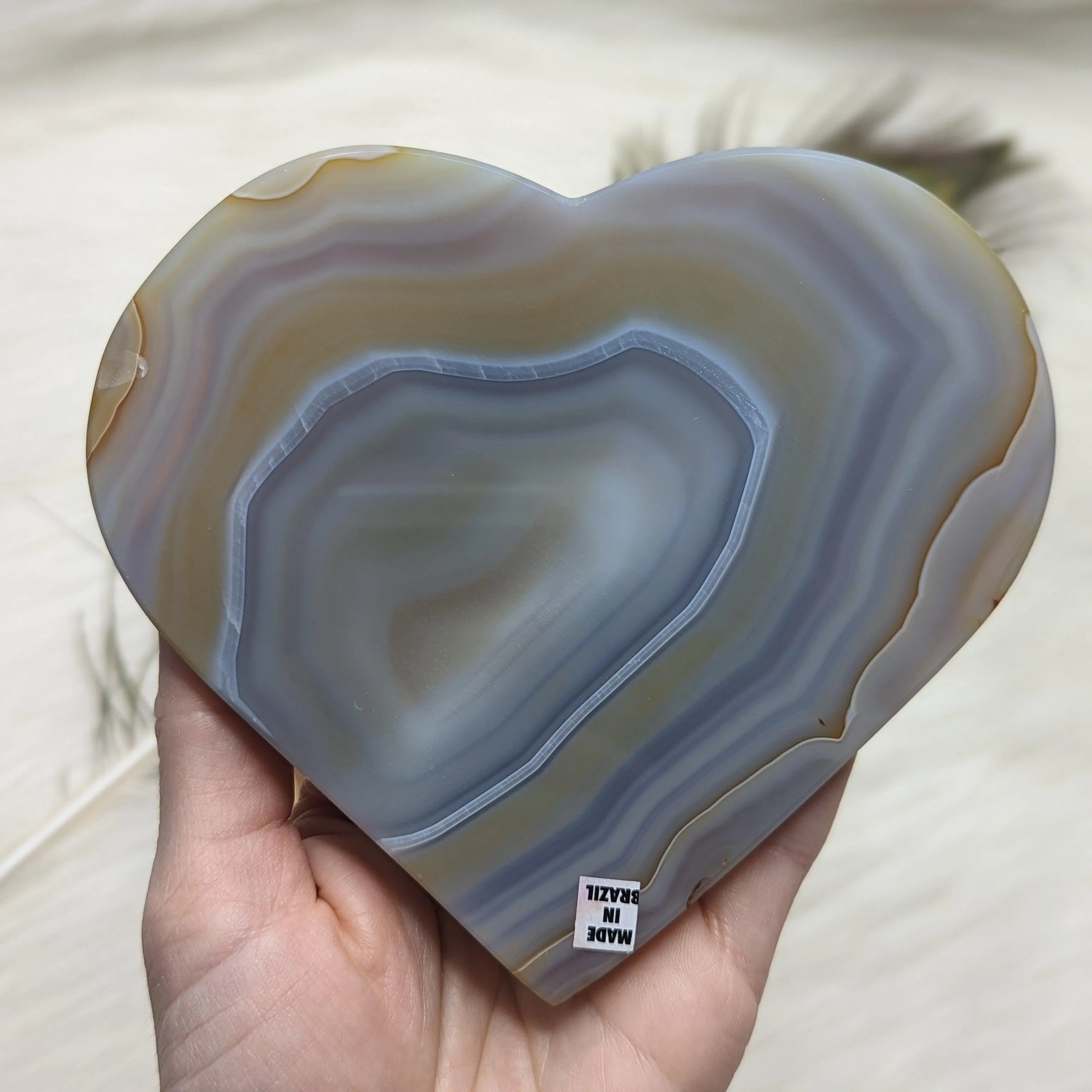 Medium Natural Agate Heart Carving ~ Brazil ~ STUNNING BLUE, TAN & WHITE BANDING